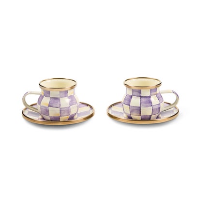 Violet Check Espresso Cup & Saucer Set