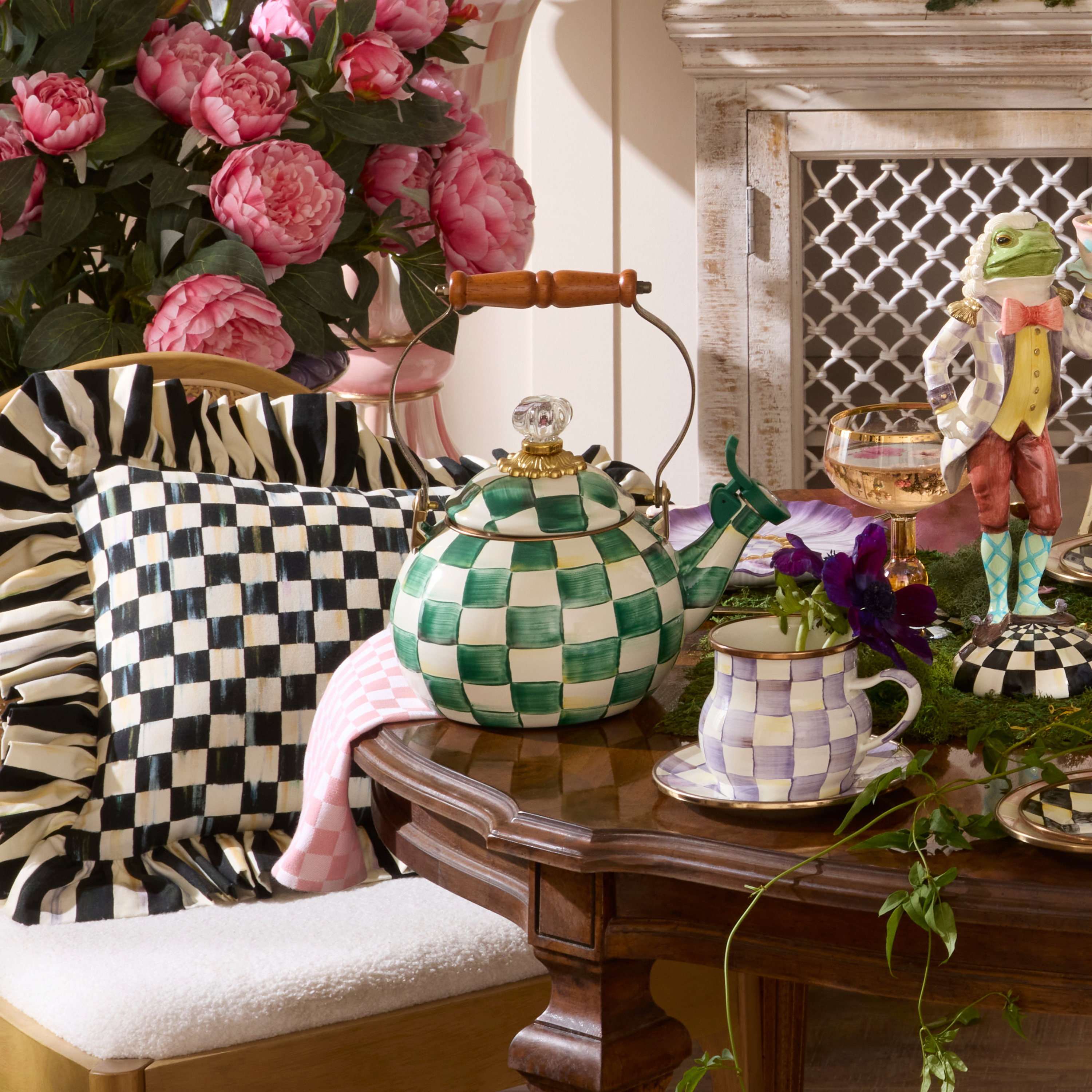 MacKenzie-Childs | Emerald Check Whistling Tea Kettle