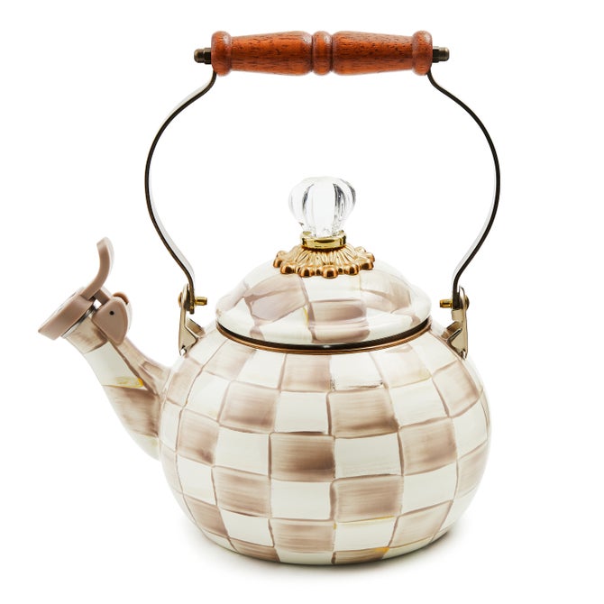 Mocha Check Whistling Tea Kettle image number 0