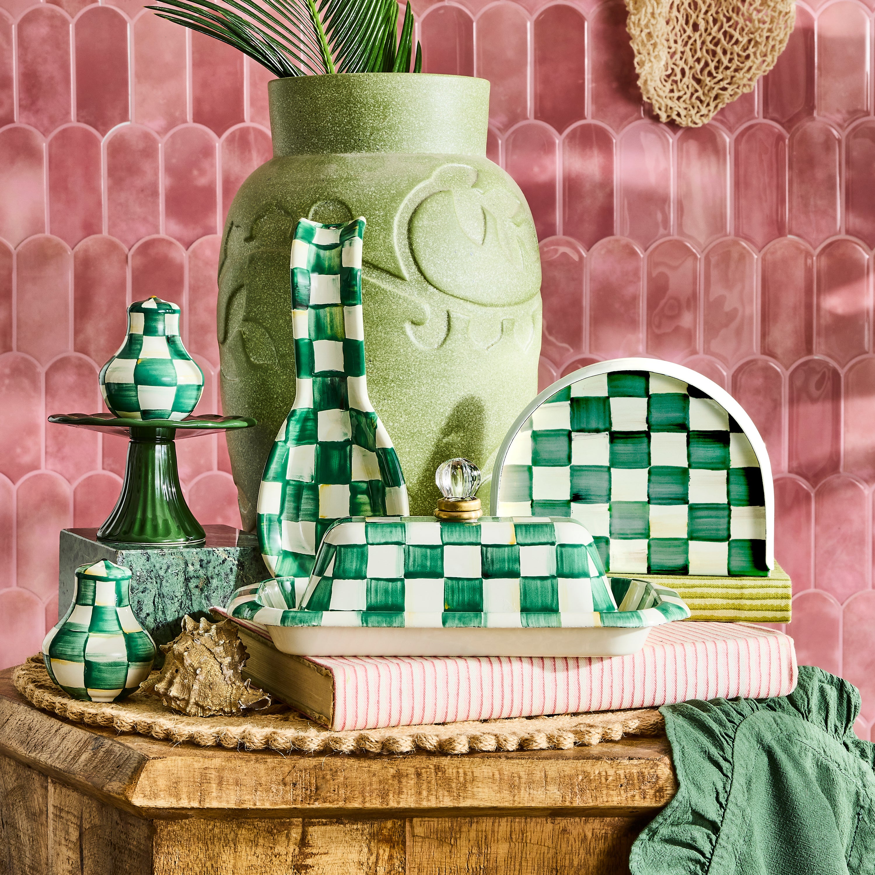 MacKenzie-Childs | Emerald Check Enamel Napkin Holder