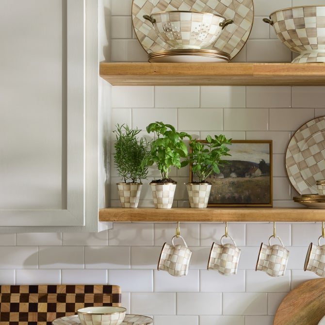 Mocha Check Herb Pots, Set of 3 image number 1