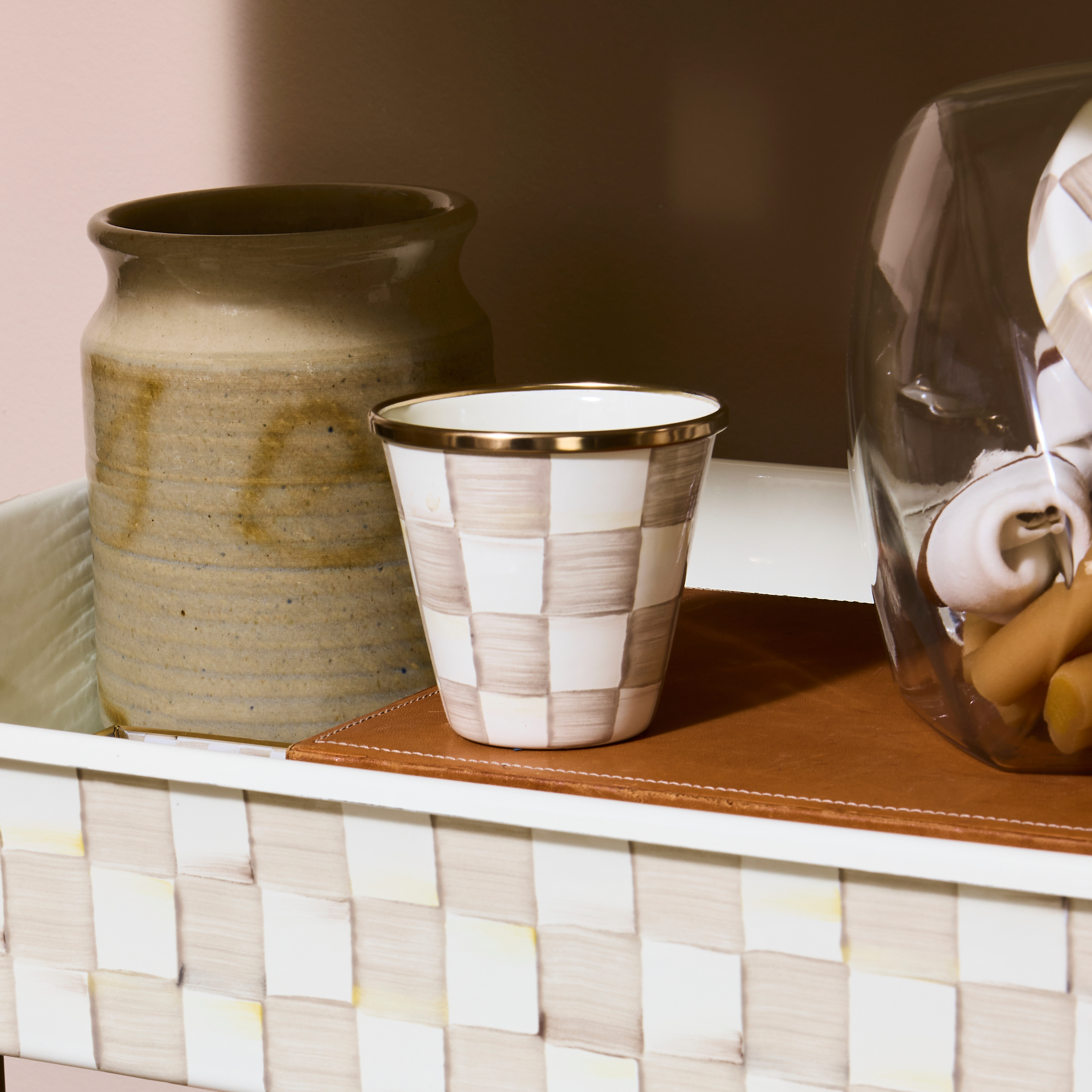 MacKenzie-Childs | Mocha Check Herb Pots, Set of 3