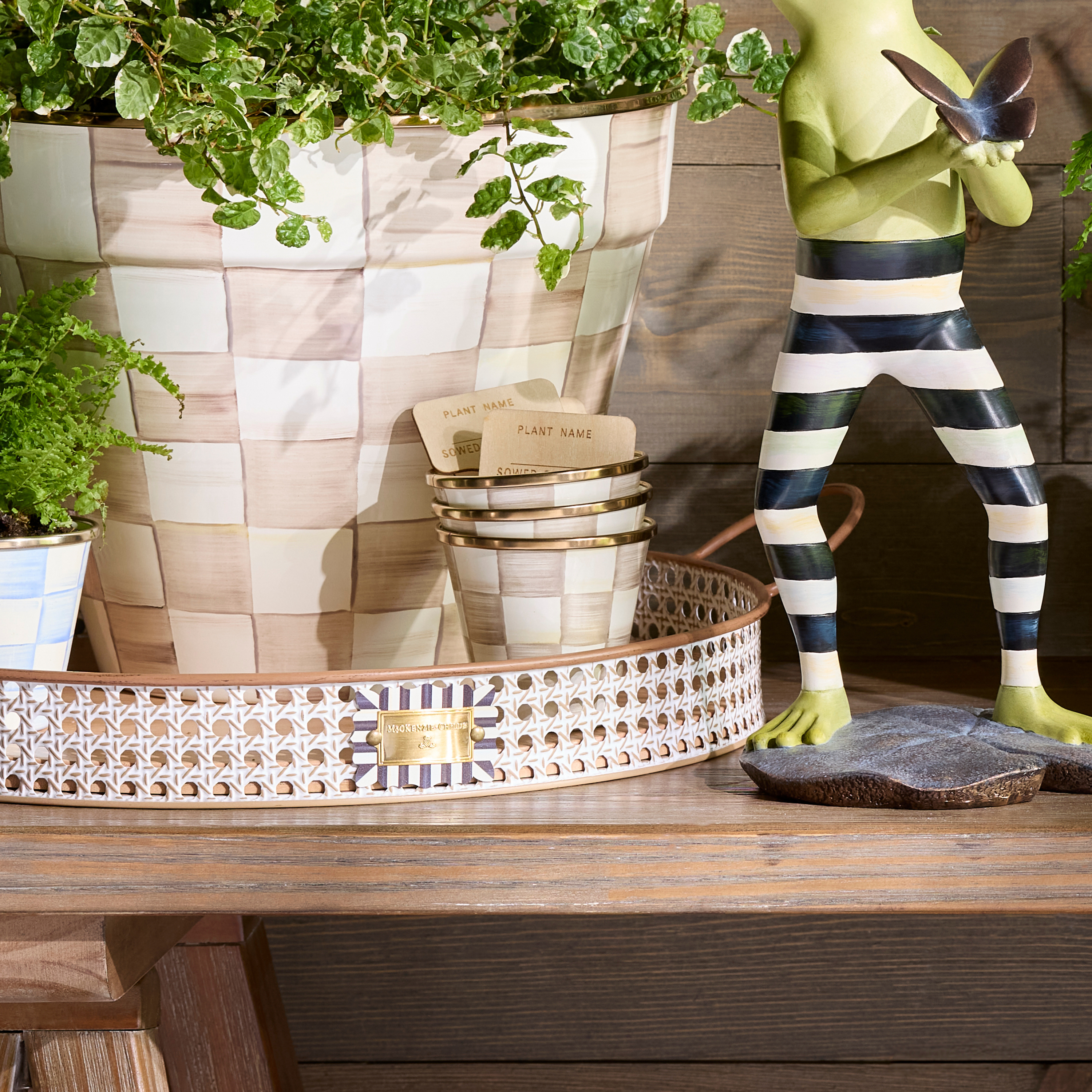 MacKenzie-Childs | Mocha Check Herb Pots, Set of 3