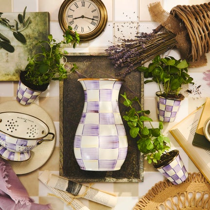 Violet Check Herb Pots, Set of 3