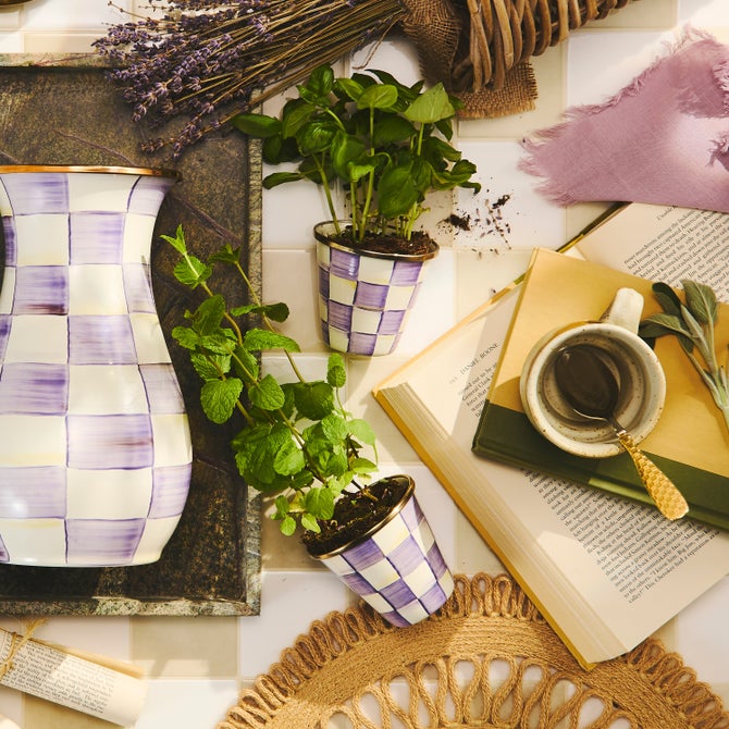 Violet Check Herb Pots, Set of 3 image number 4