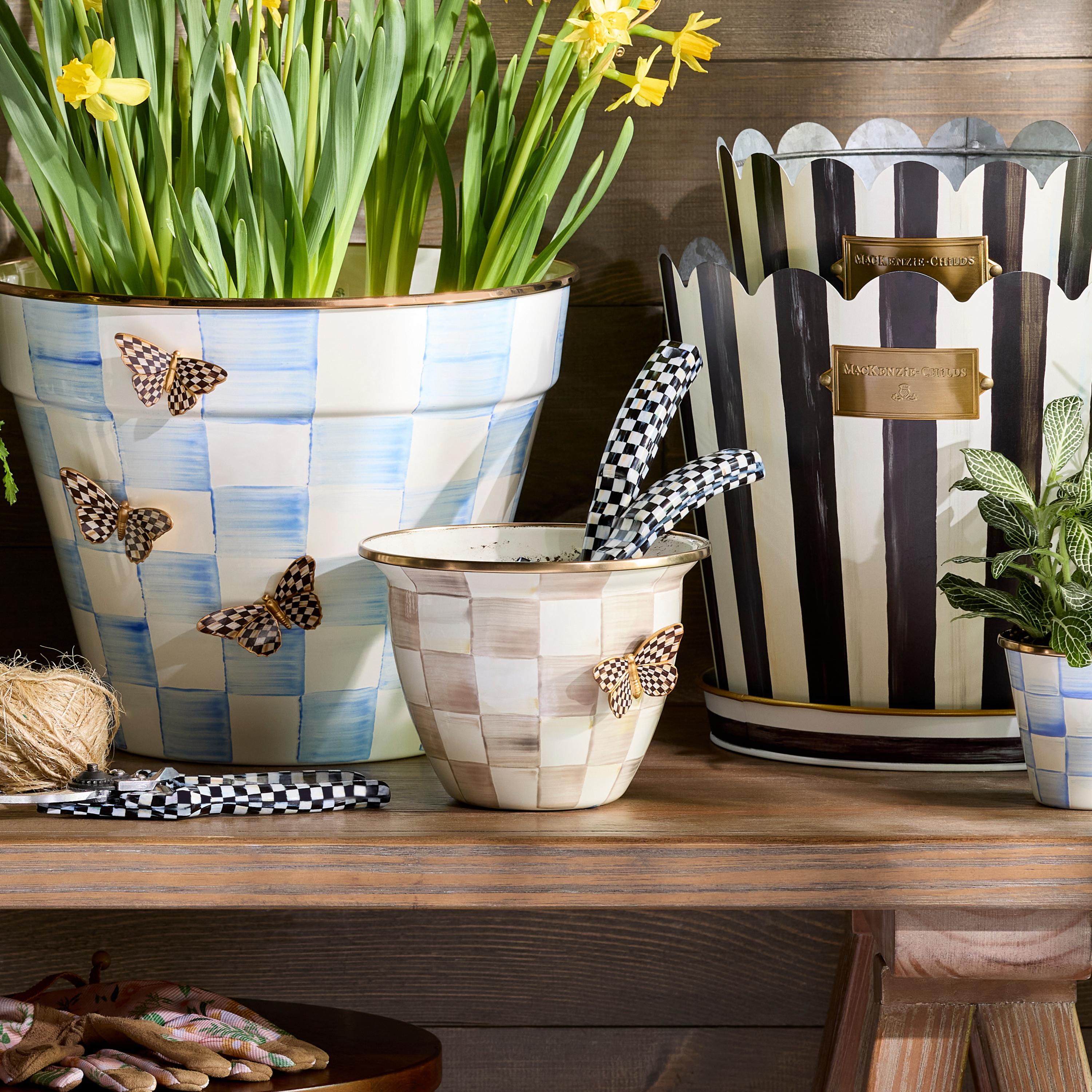 MacKenzie-Childs | Mocha Check Large Flower Pot