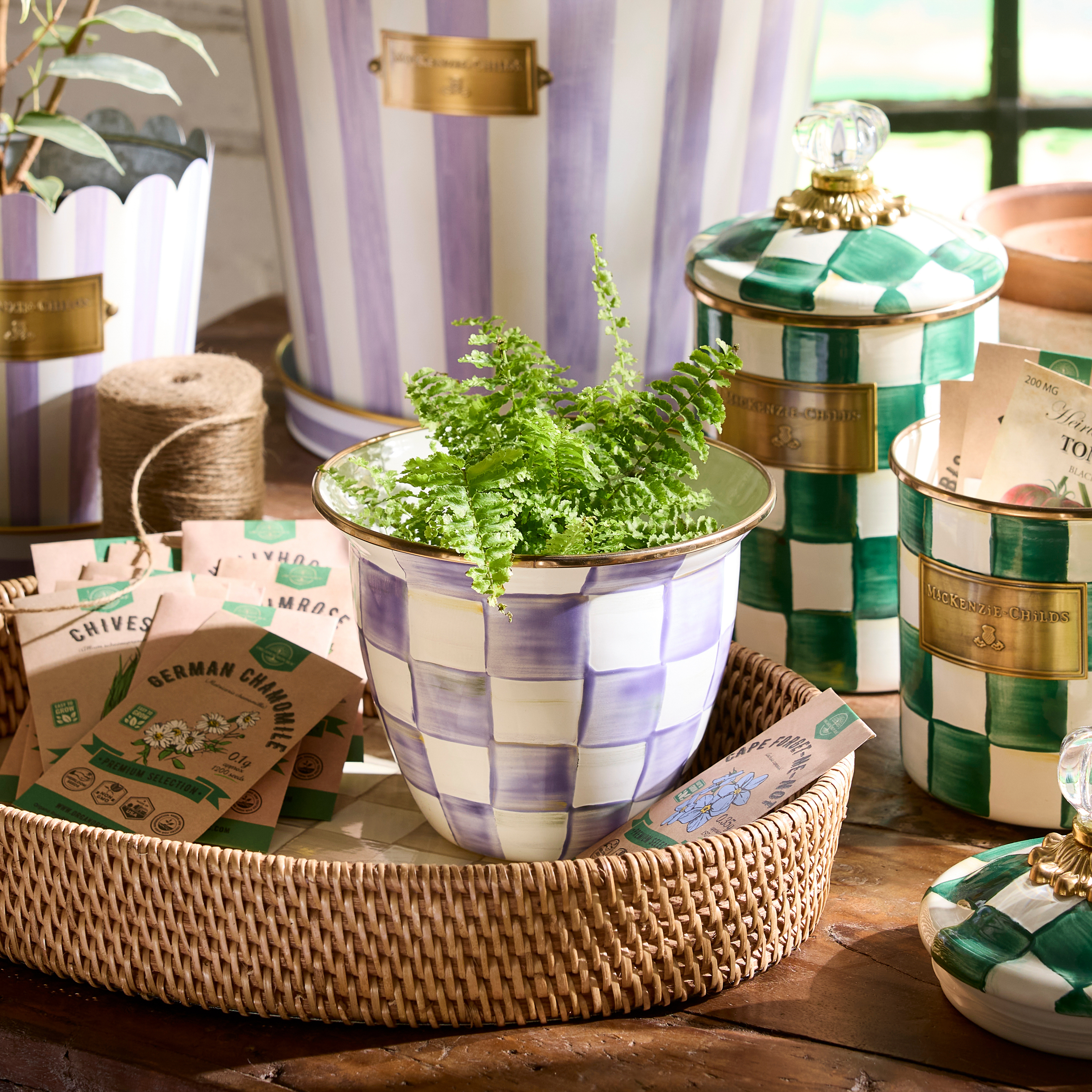 MacKenzie-Childs | Violet Check Large Flower Pot