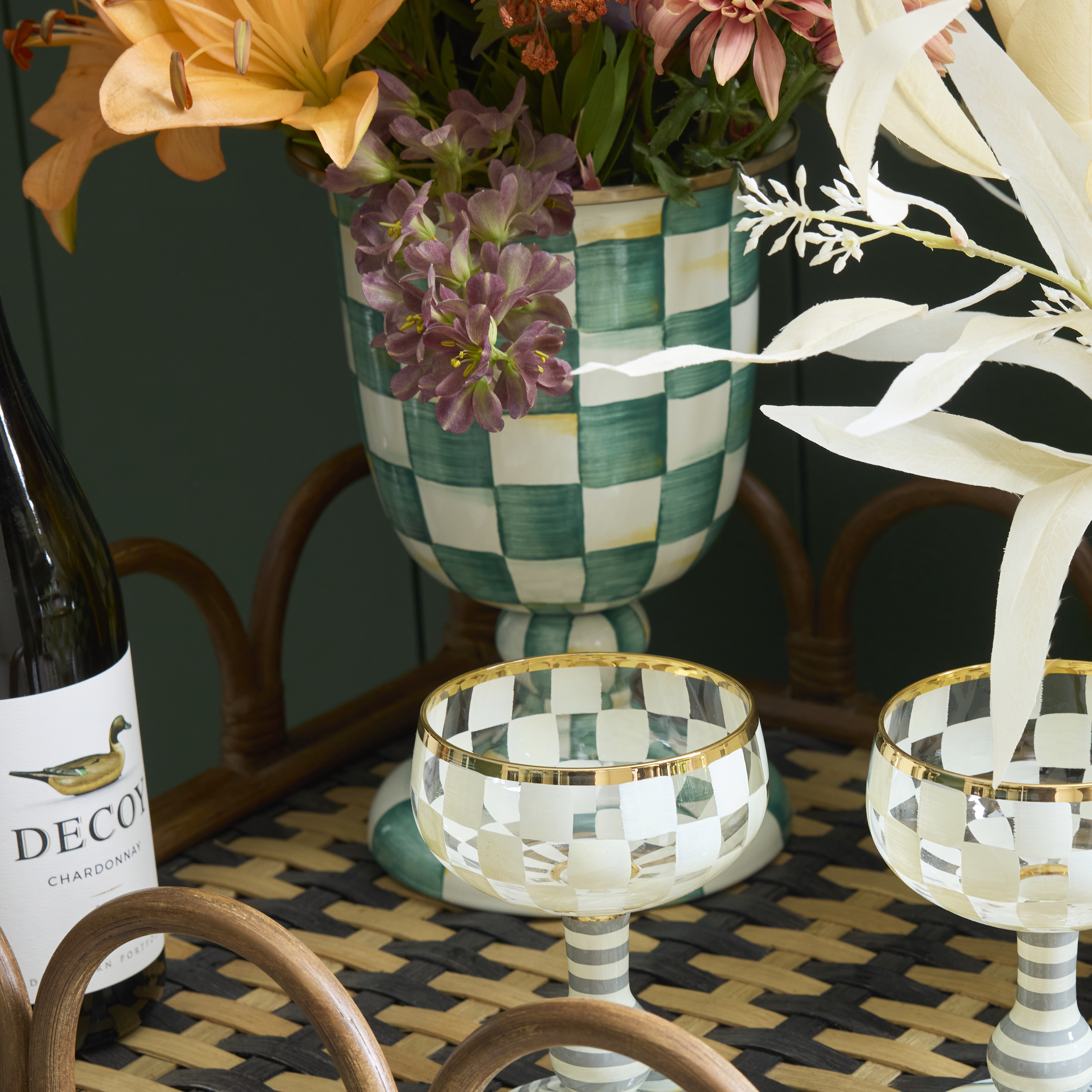 MacKenzie-Childs | Emerald Check Pedestal Vase