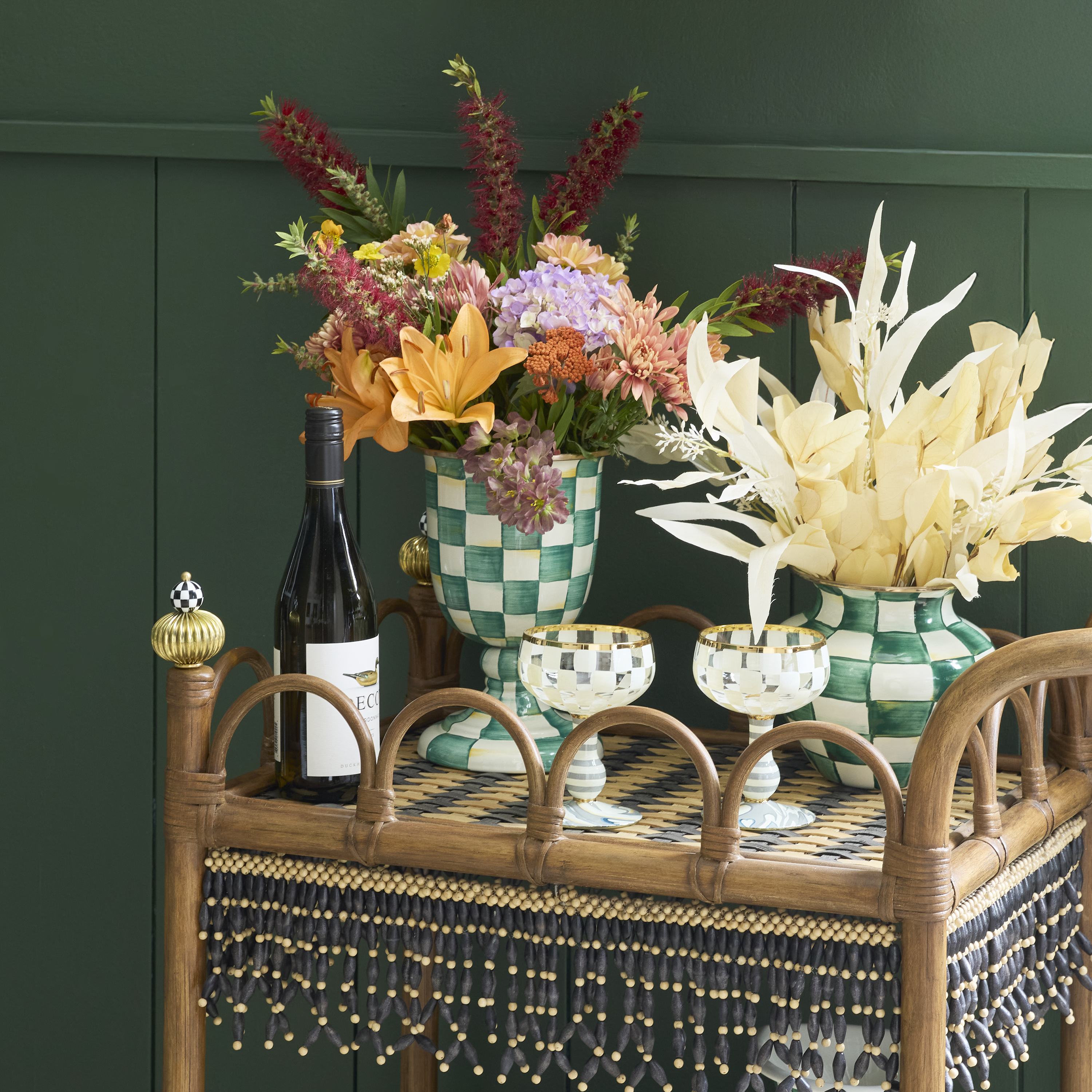 MacKenzie-Childs | Emerald Check Pedestal Vase