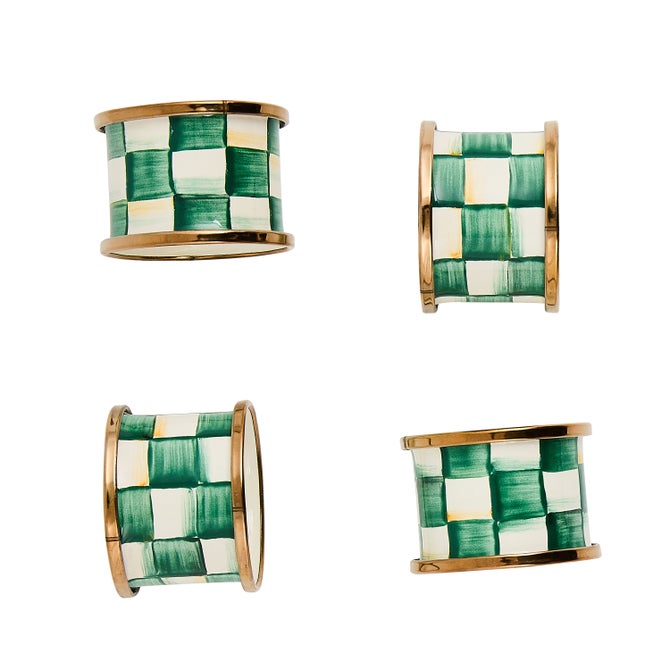 Emerald Check Napkin Rings, Set of 4 image number 0
