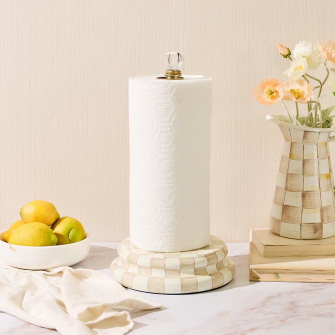 Mocha Check Paper Towel Holder image number 1