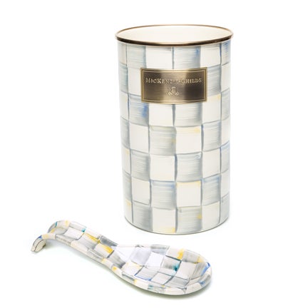 Sterling Check Enamel Spoon Rest & Utensil Holder Set