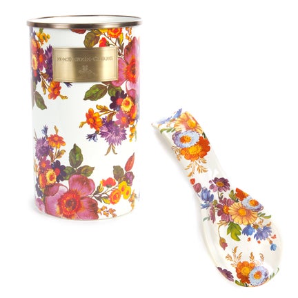Flower Market Enamel Spoon Rest & Utensil Holder Set
