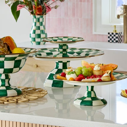 Emerald Check Large Pedestal Platter