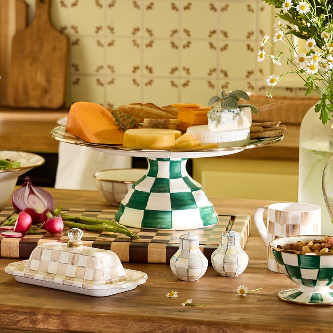 Emerald Check Large Pedestal Platter image number 3