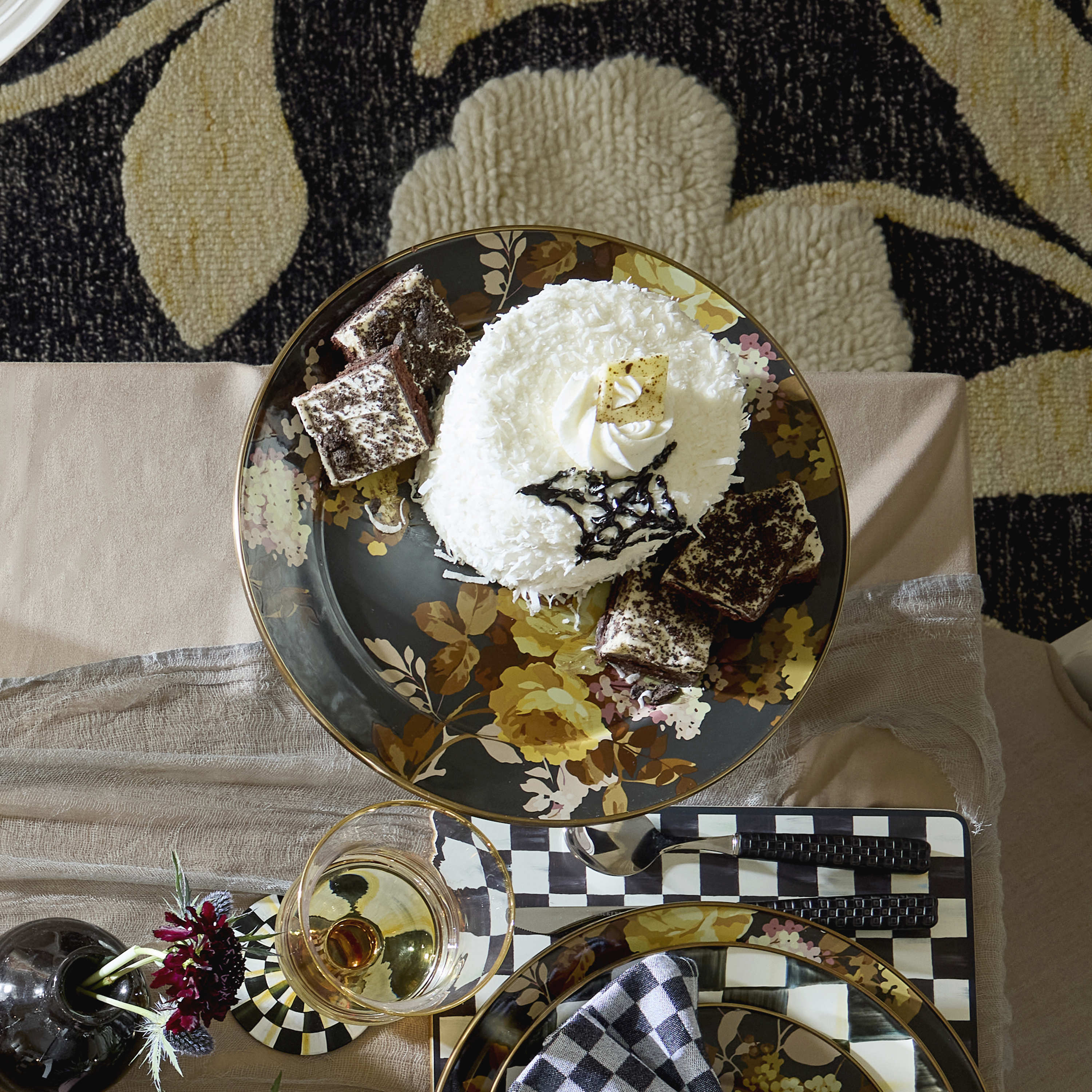 MacKenzie-Childs | Wild Rose Brown Large Pedestal Platter