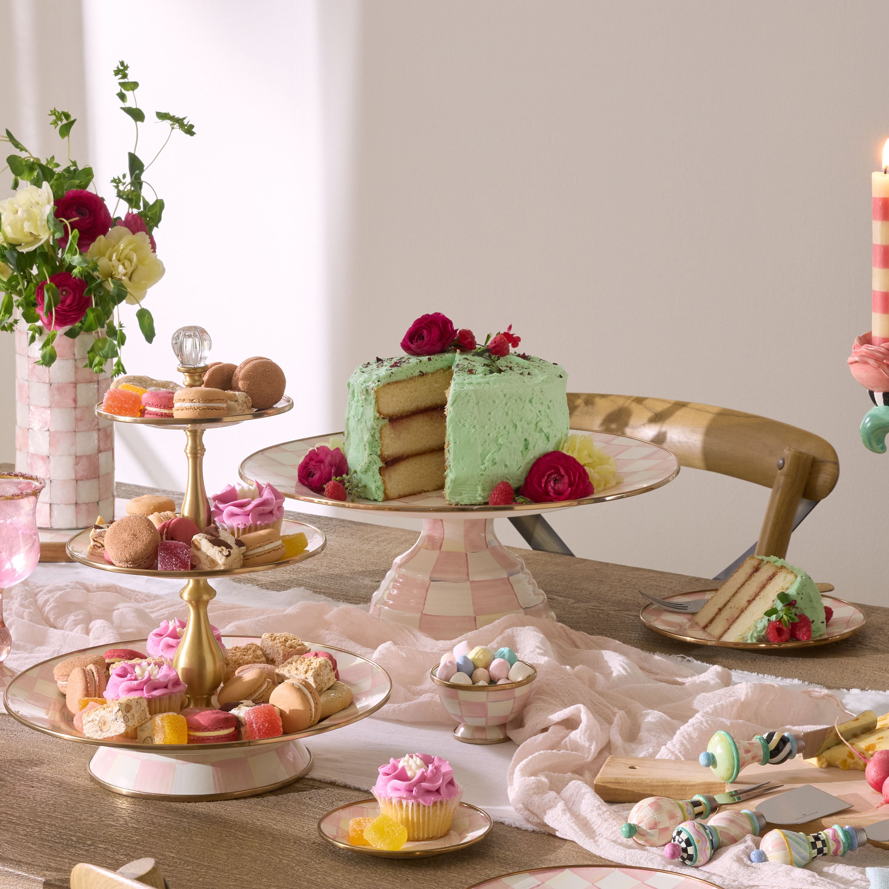 MacKenzie-Childs | Rosy Check Large Pedestal Platter