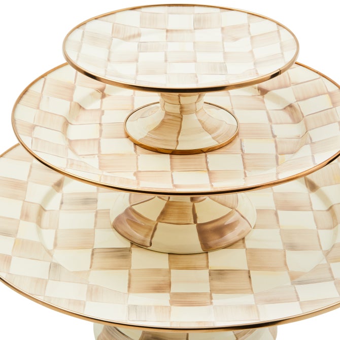 Mocha Check Large Pedestal Platter image number 2