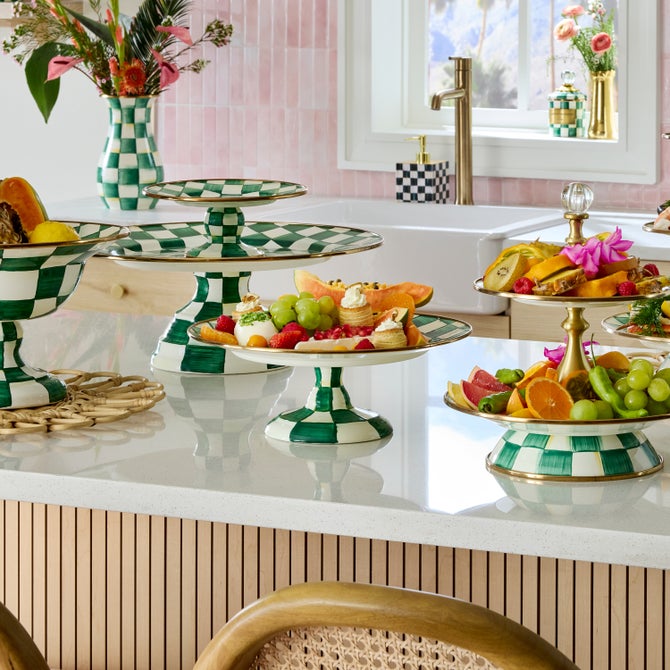 Emerald Check Small Pedestal Platter image number 3