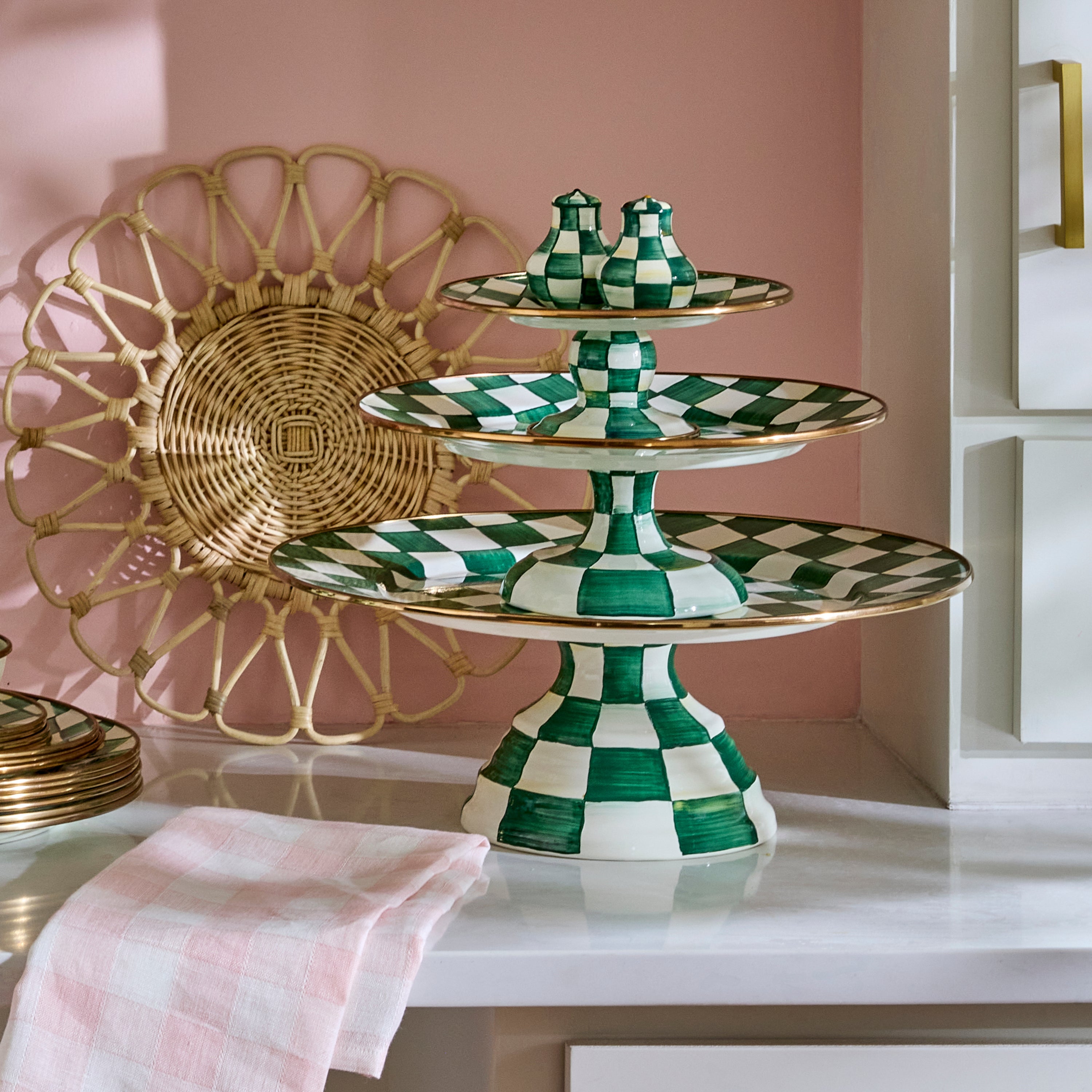 MacKenzie-Childs | Emerald Check Small Pedestal Platter