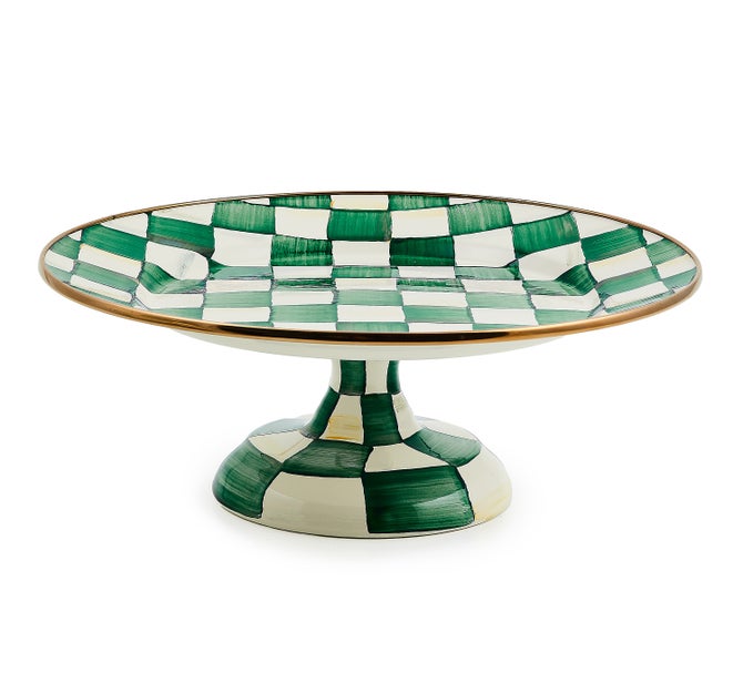 Emerald Check Small Pedestal Platter image number 0