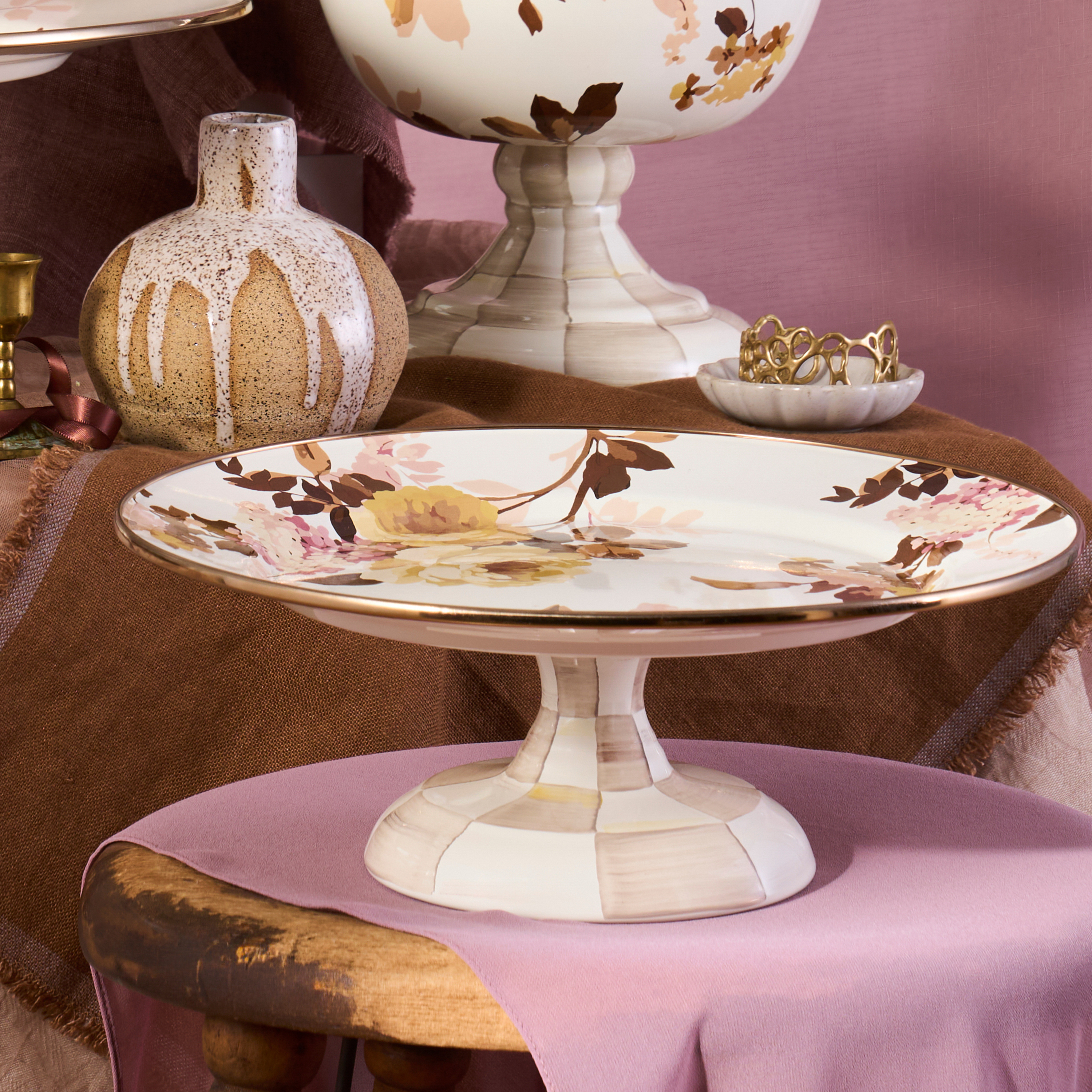 MacKenzie-Childs Wild Rose Pedestal Platter - Thumbnail 5