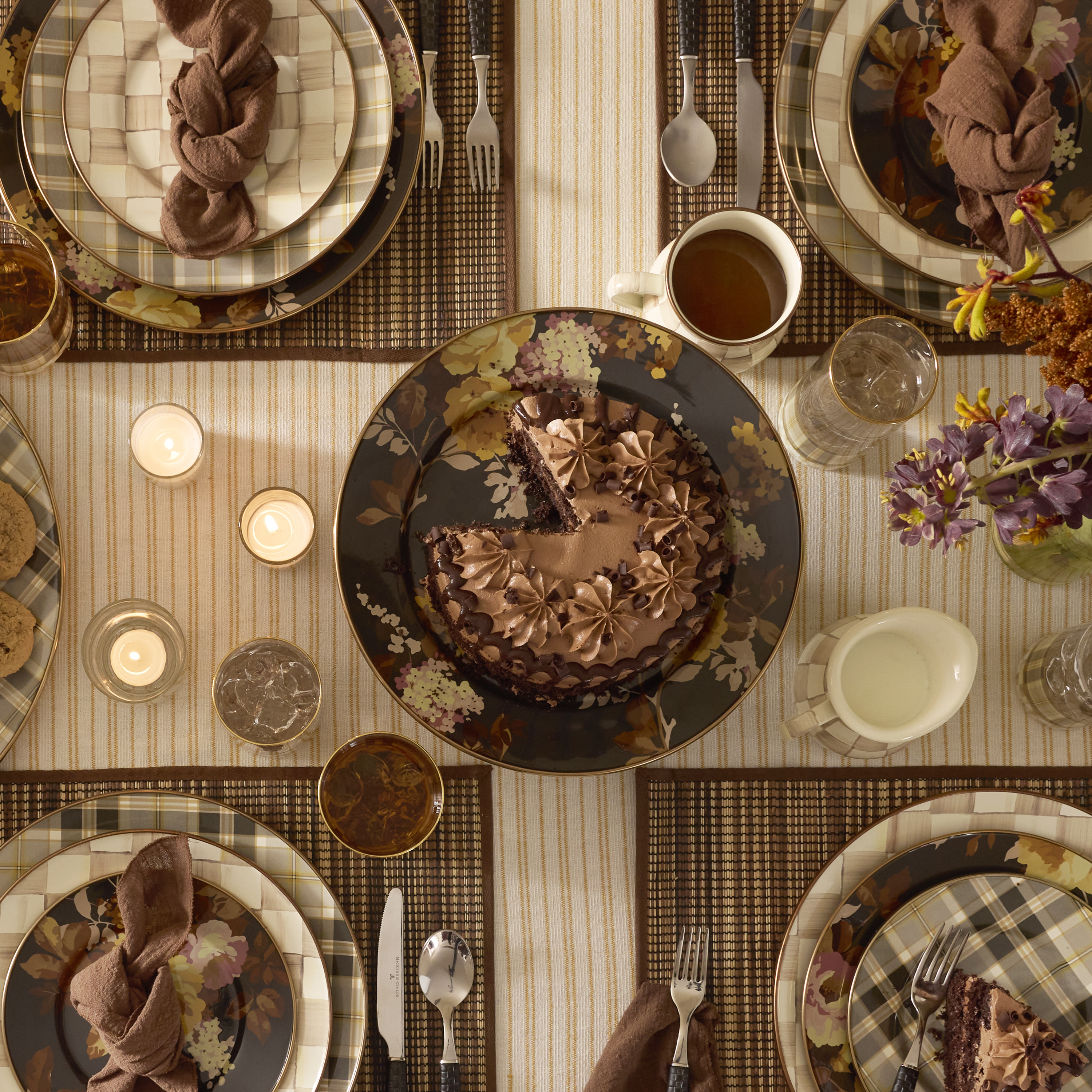 MacKenzie-Childs | Wild Rose Brown Small Pedestal Platter