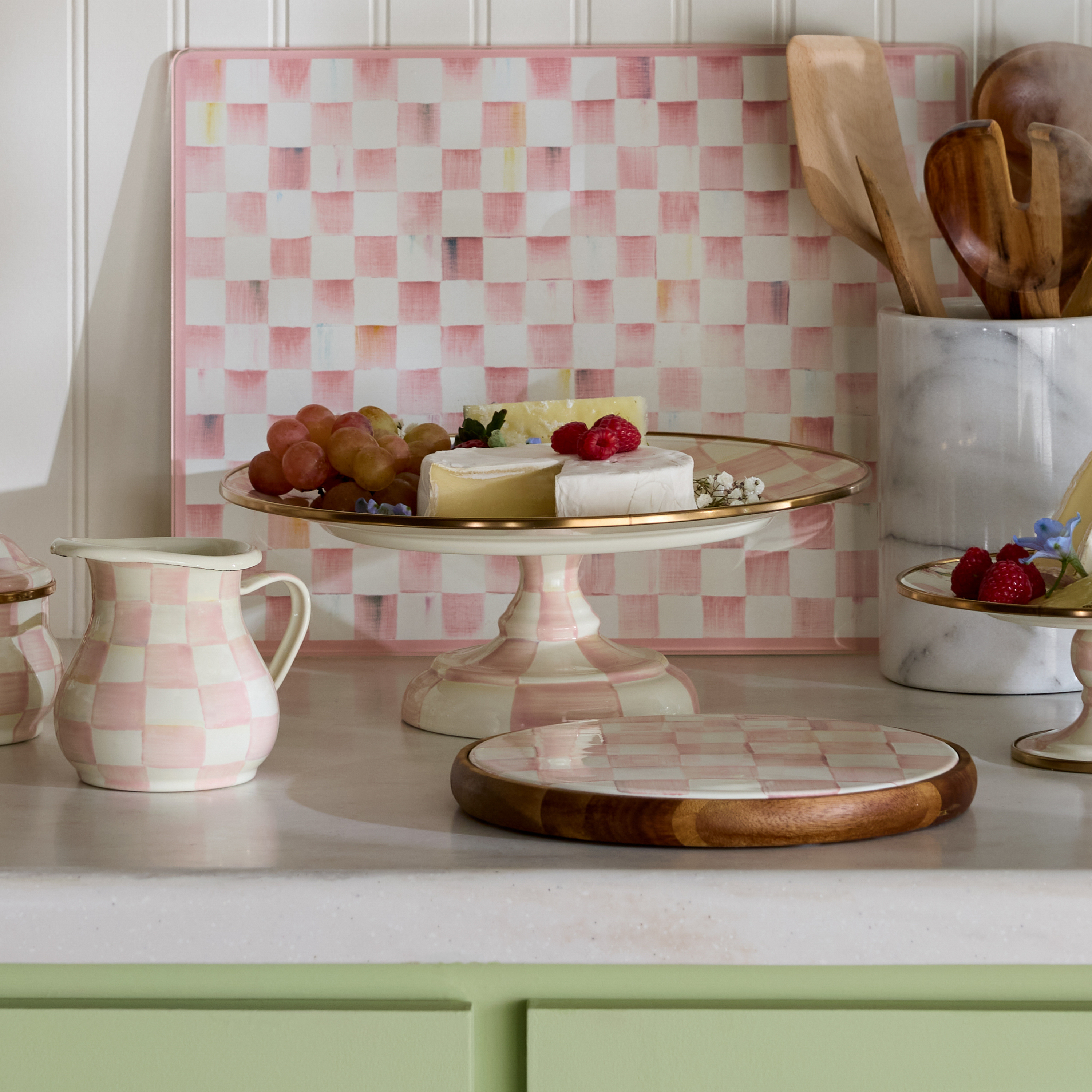 MacKenzie-Childs Rosy Check Pedestal Platter - Thumbnail 5