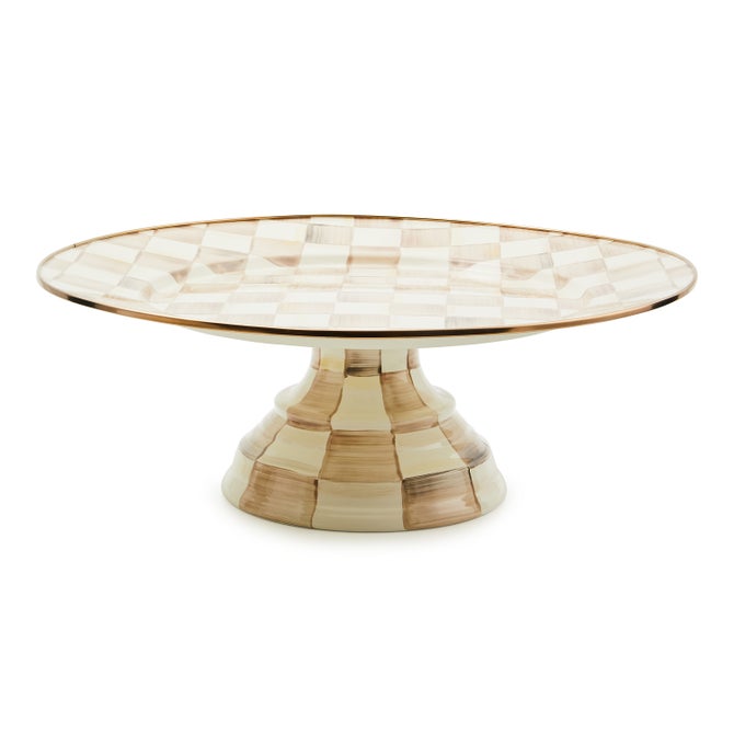 Mocha Check Small Pedestal Platter image number 0