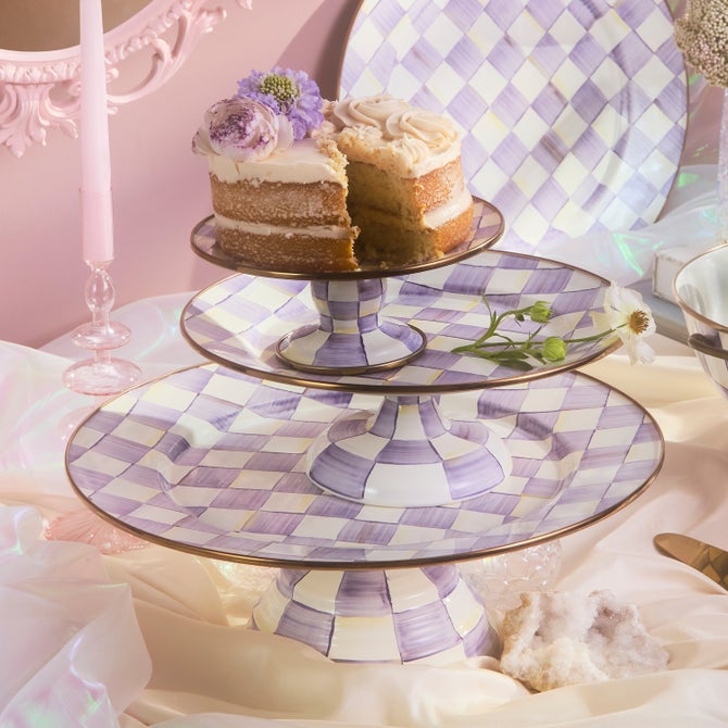 Violet Check Small Pedestal Platter image number 1