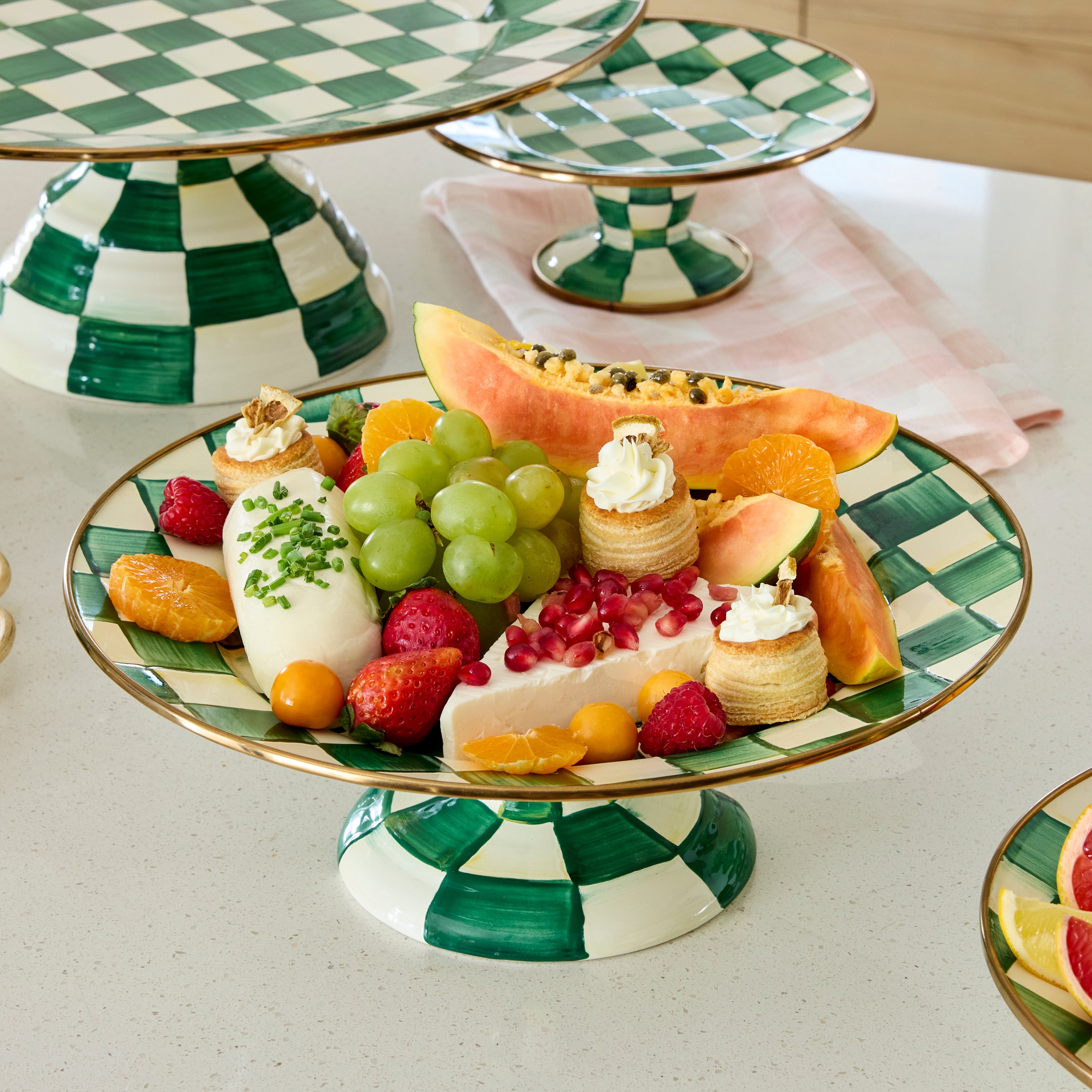 MacKenzie-Childs | Emerald Check Mini Pedestal Platter