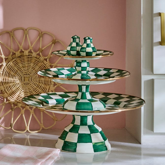 Emerald Check Mini Pedestal Platter image number 3