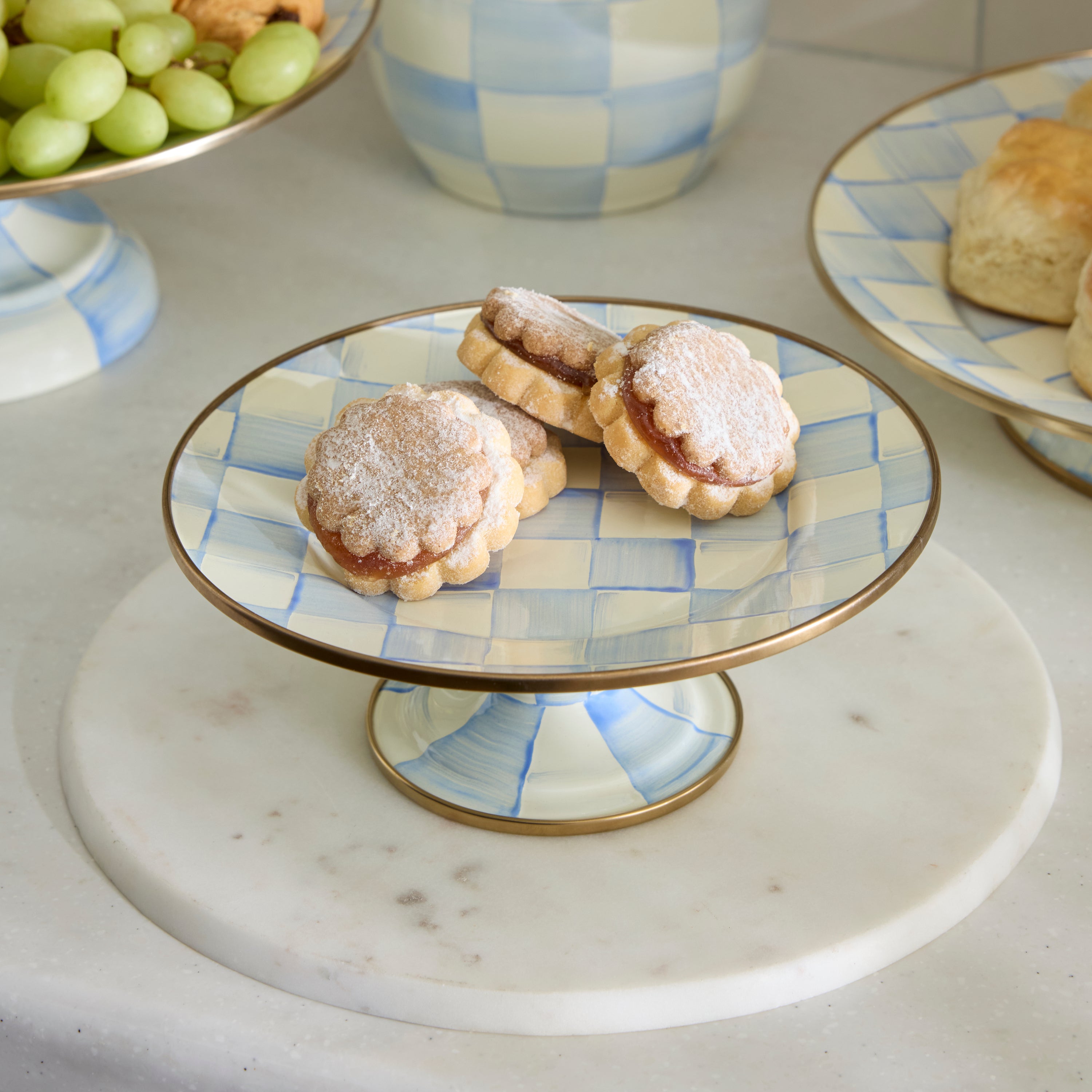 MacKenzie-Childs | Sky Check Mini Pedestal Platter