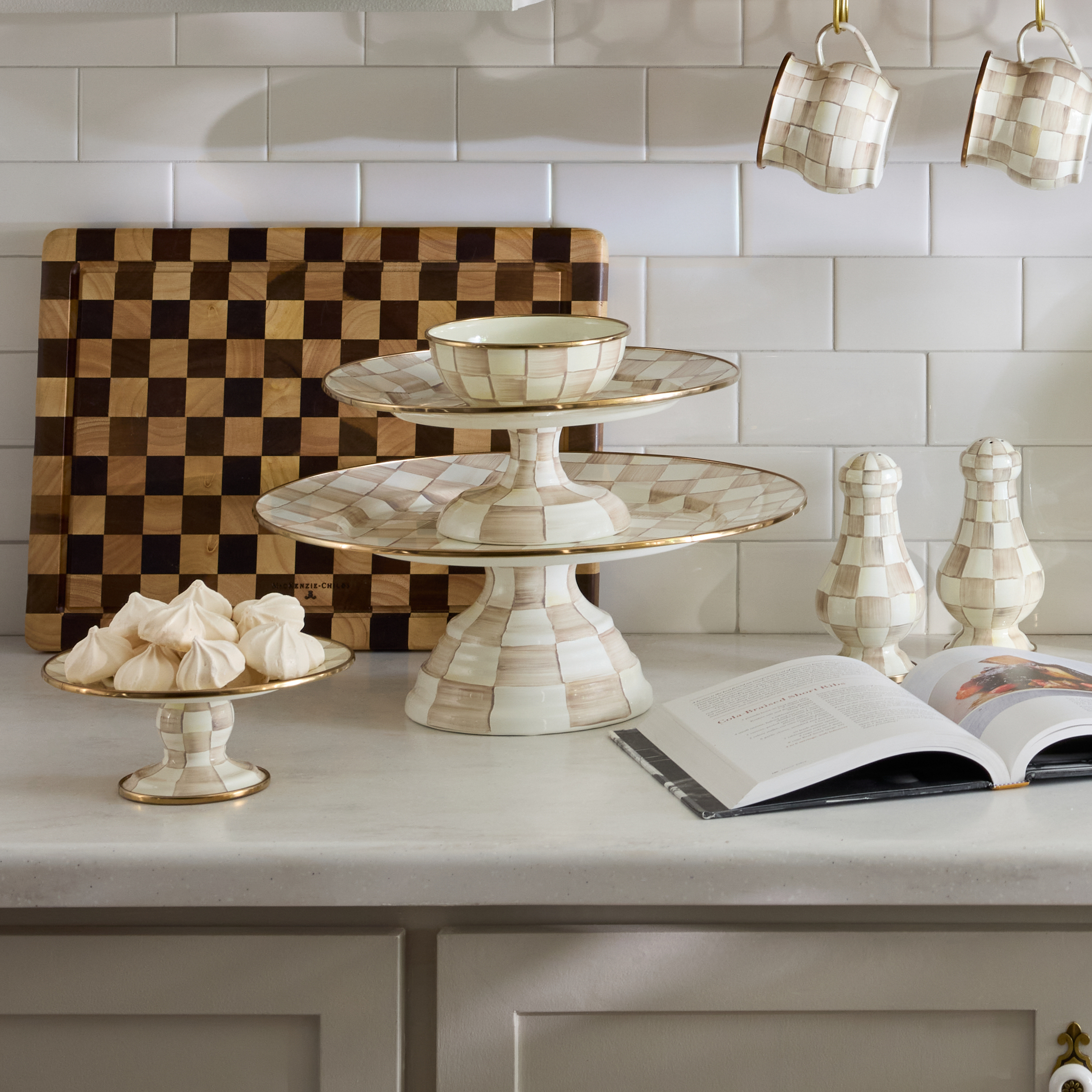 正規ブランド品 MacKenzie-Childs ケーキスタンド / コンポート MacKenzie-Childs | Mocha Check Mini Pedestal Platter