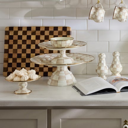 Mocha Check Mini Pedestal Platter
