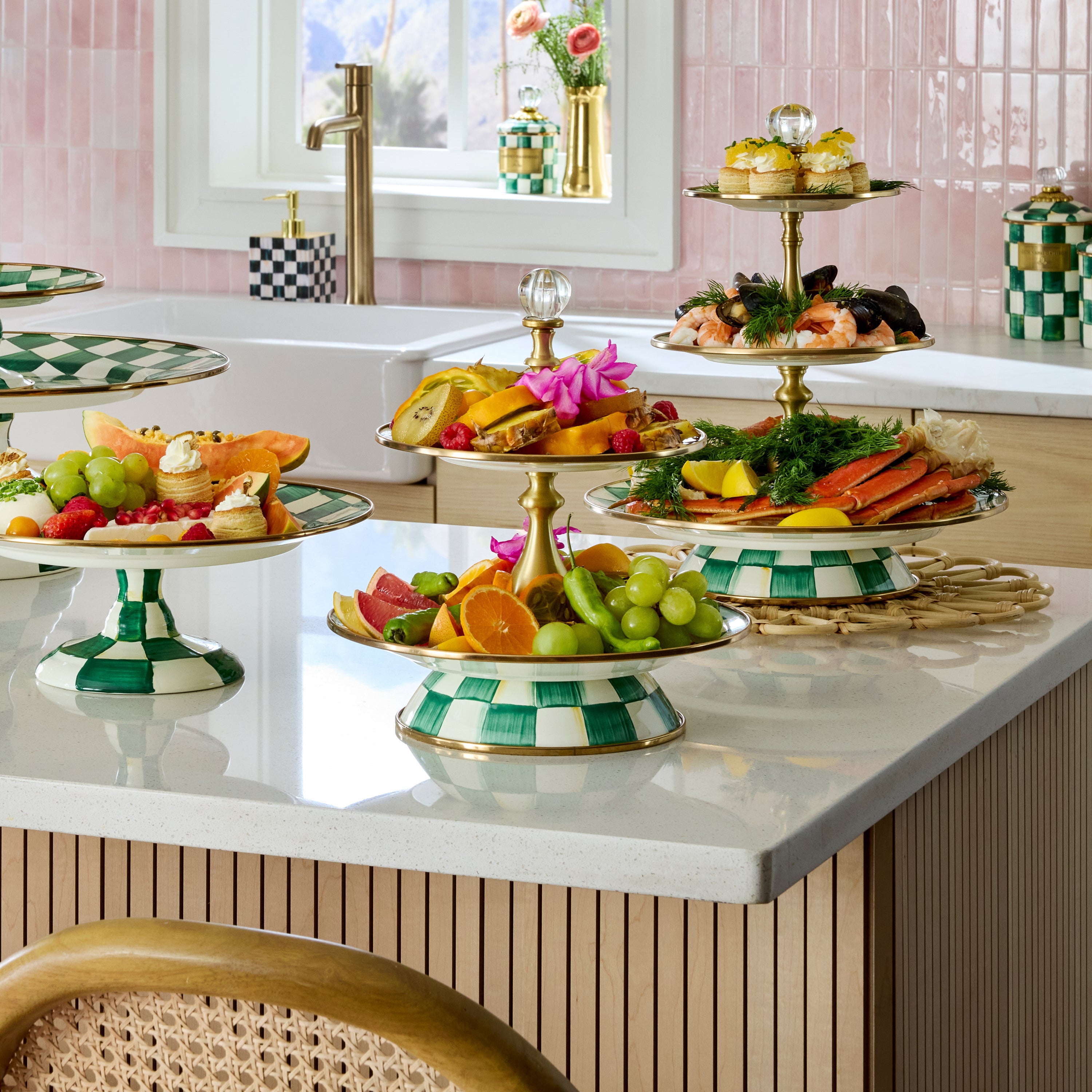 MacKenzie-Childs | Emerald Check Two Tier Sweet Stand