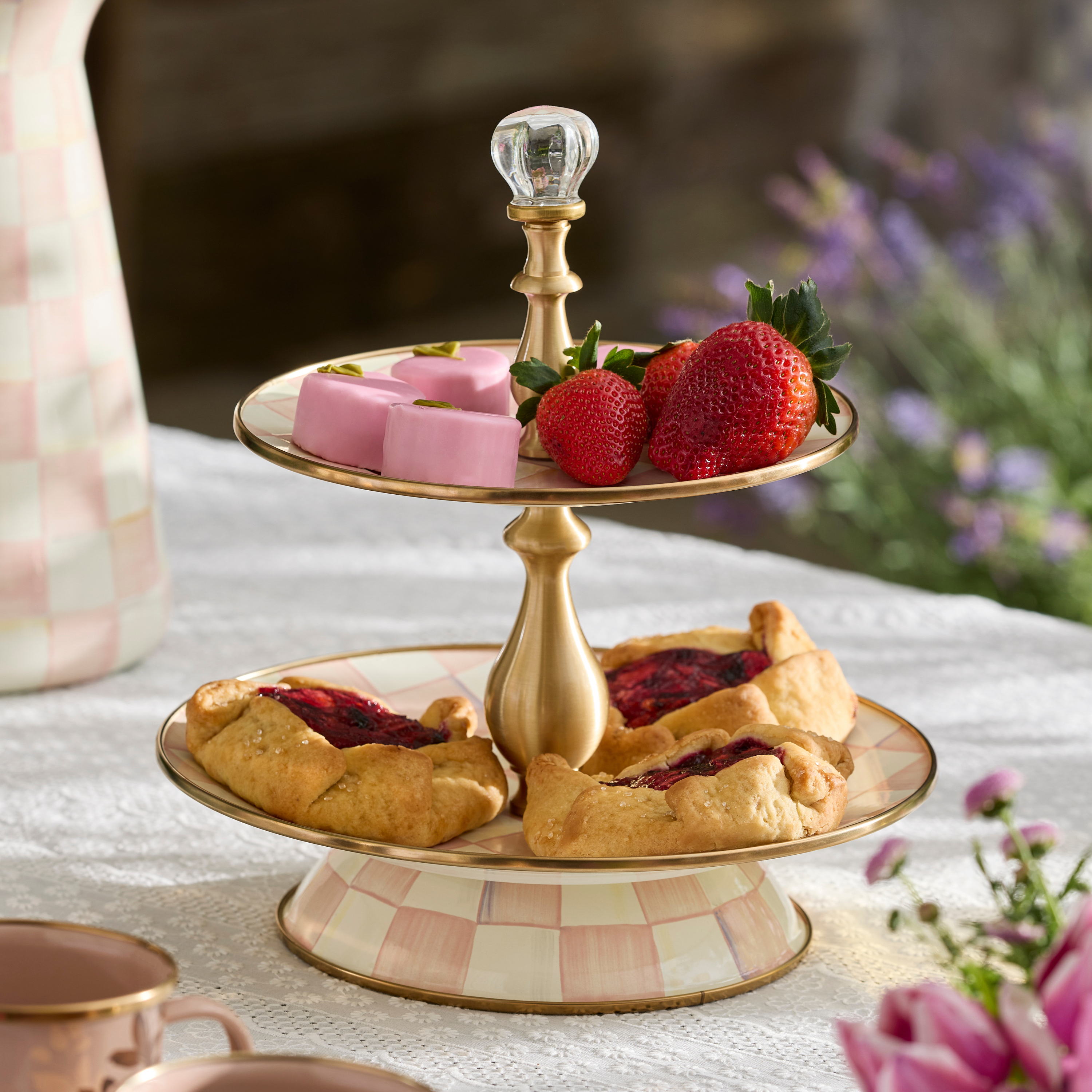 MacKenzie-Childs | Rosy Check Two Tier Sweet Stand