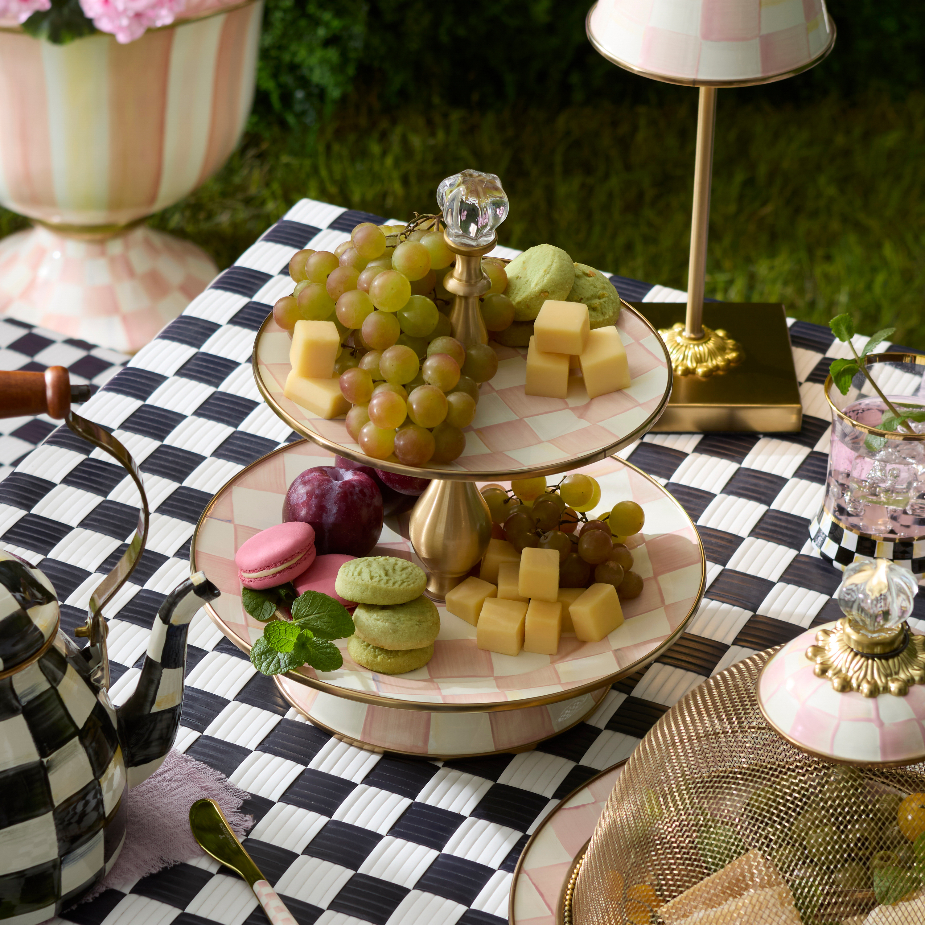 MacKenzie-Childs | Rosy Check Two Tier Sweet Stand