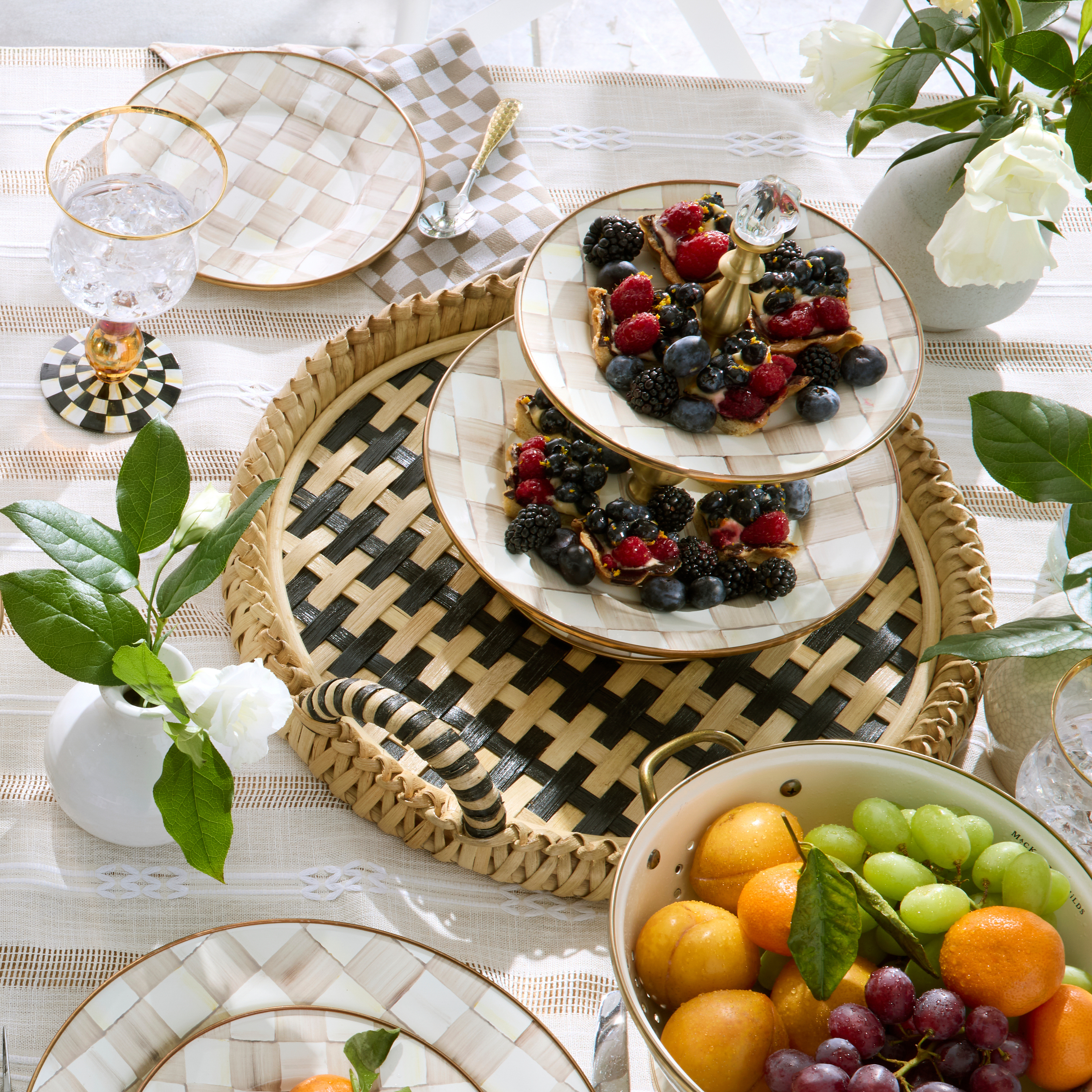 MacKenzie-Childs | Mocha Check Two Tier Sweet Stand