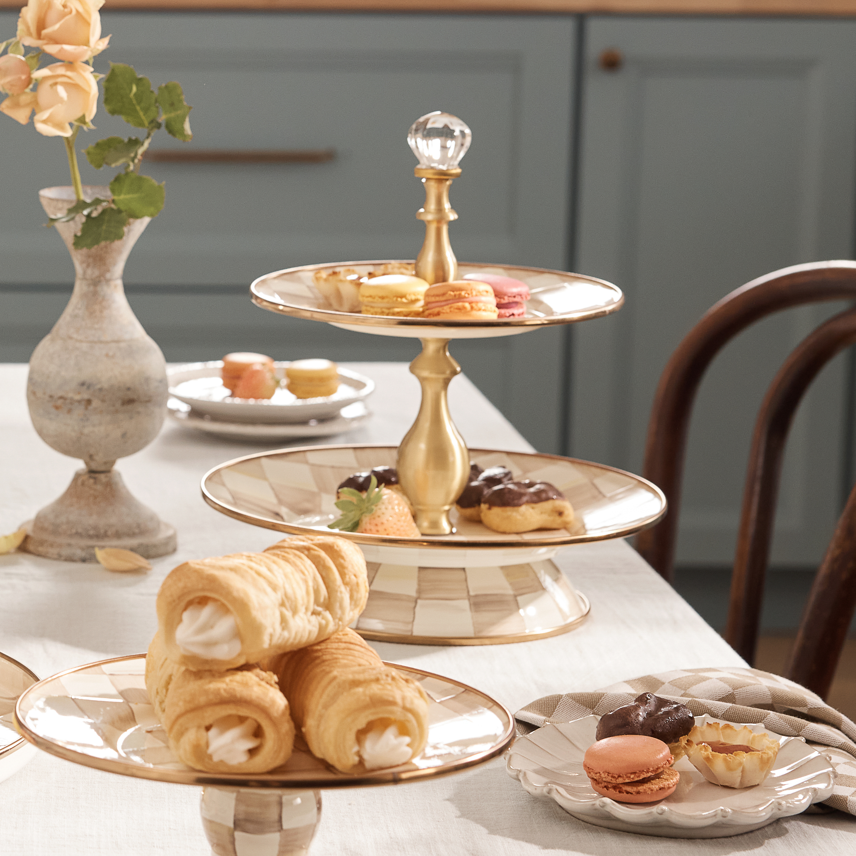 MacKenzie-Childs | Mocha Check Two Tier Sweet Stand
