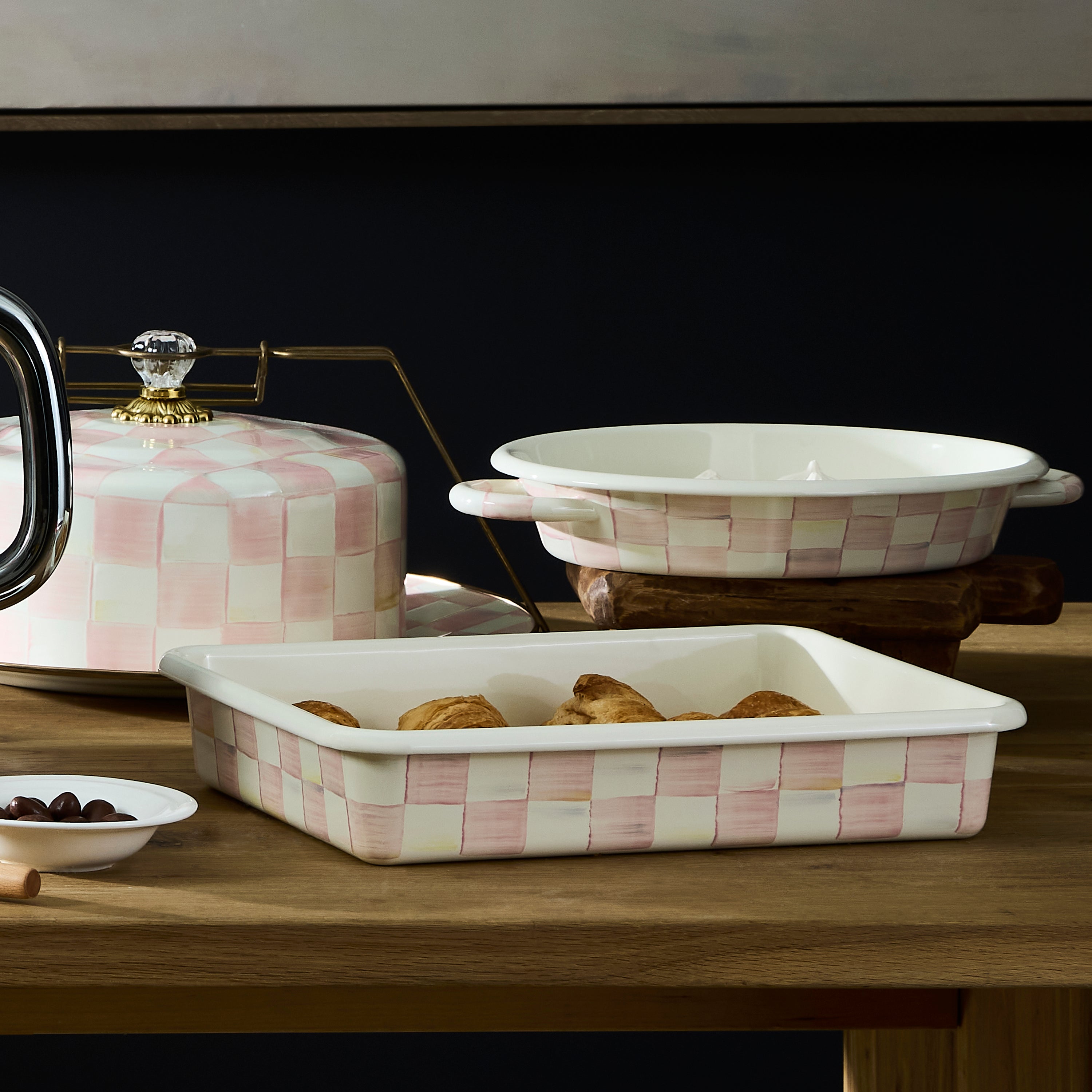 MacKenzie-Childs | Rosy Check Medium Oval Gratin Dish