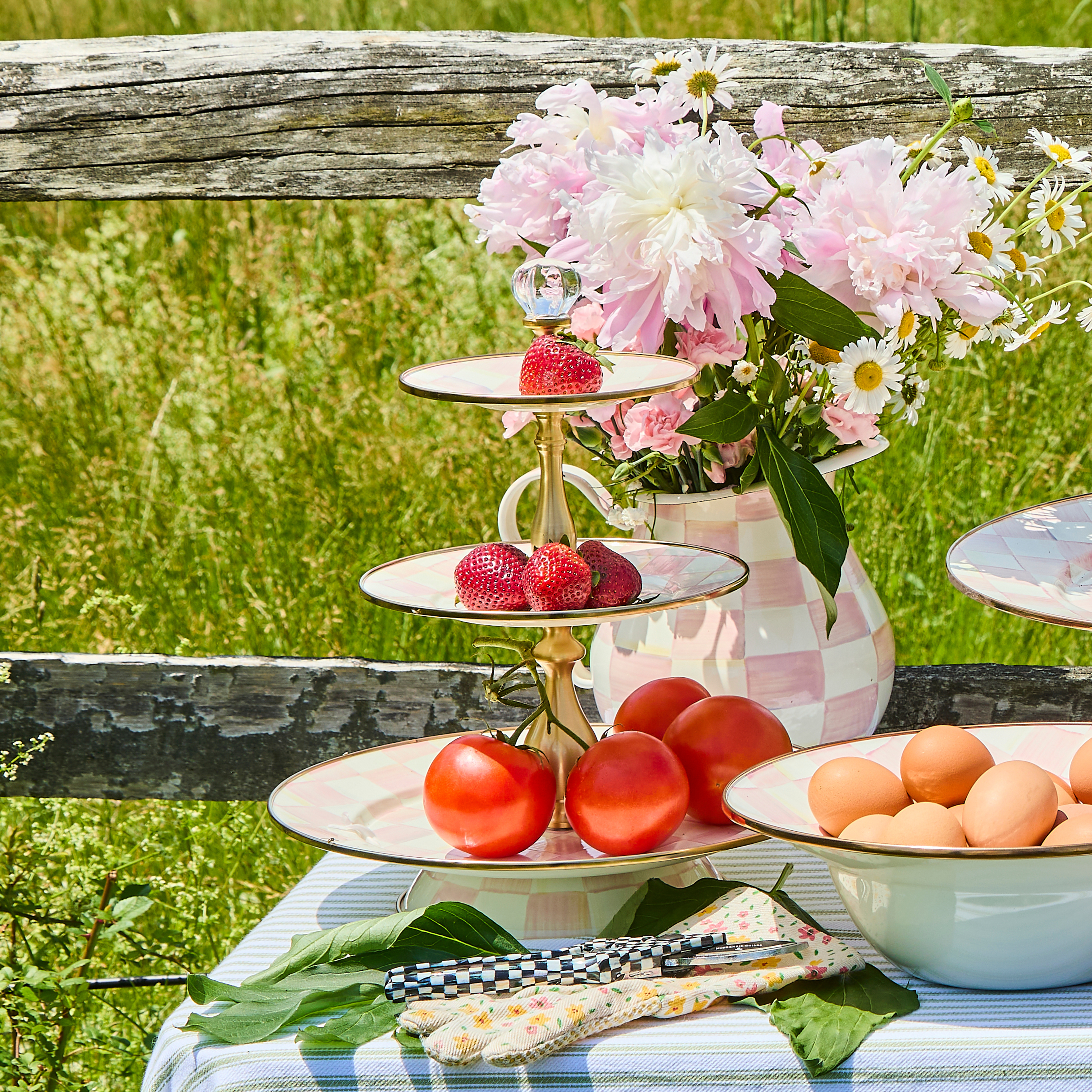 MacKenzie-Childs | Rosy Check Three Tier Sweet Stand