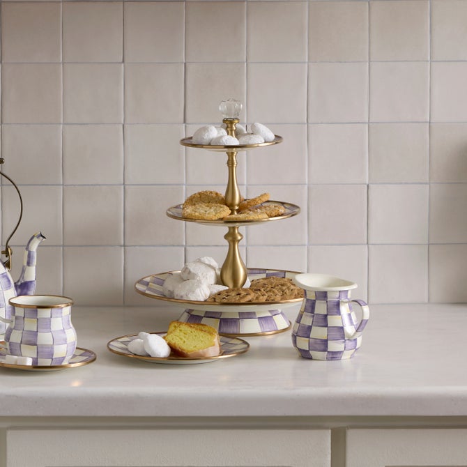 Violet Check Three Tier Sweet Stand image number 1