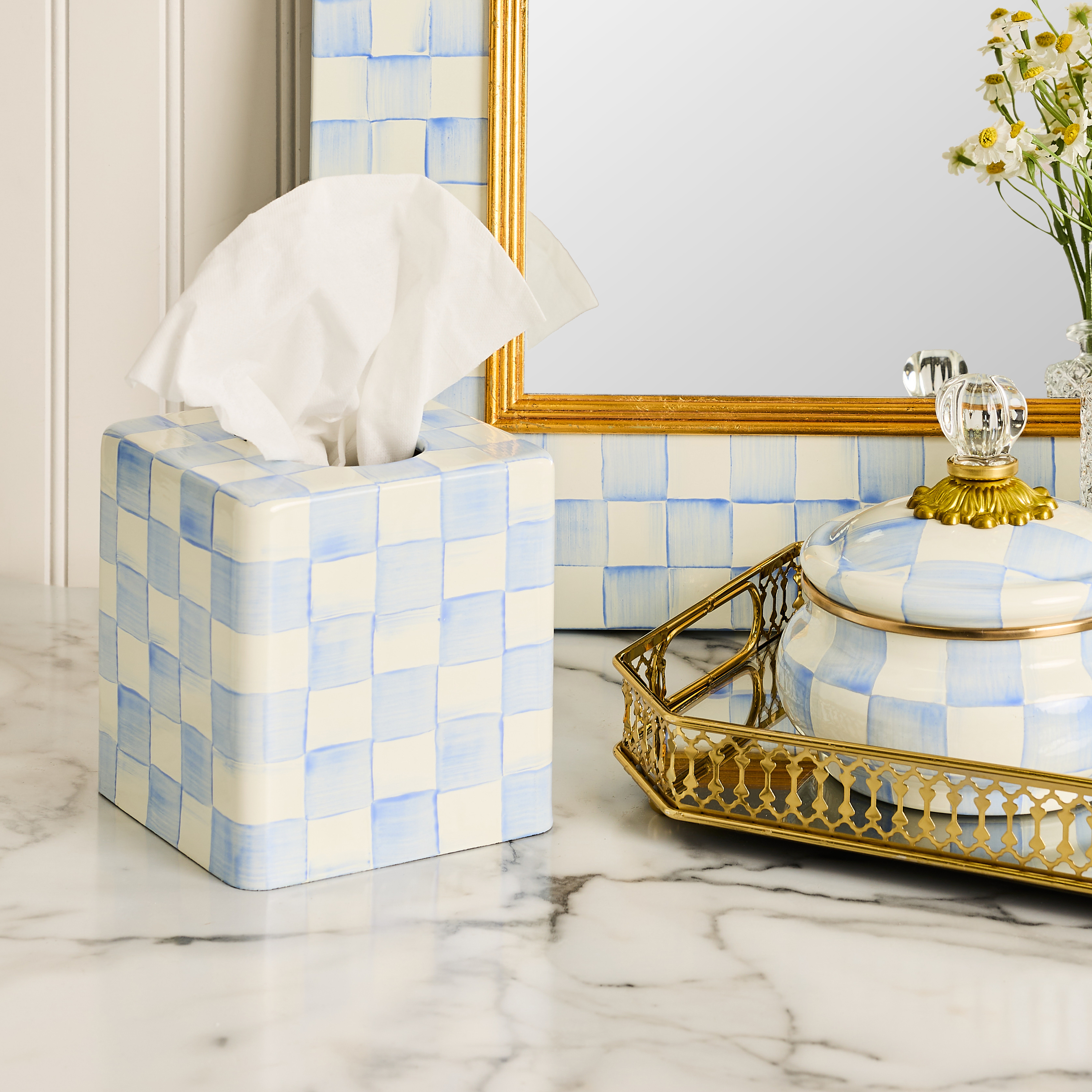 MacKenzie-Childs Sky Check Tissue Box Cover - Thumbnail 2