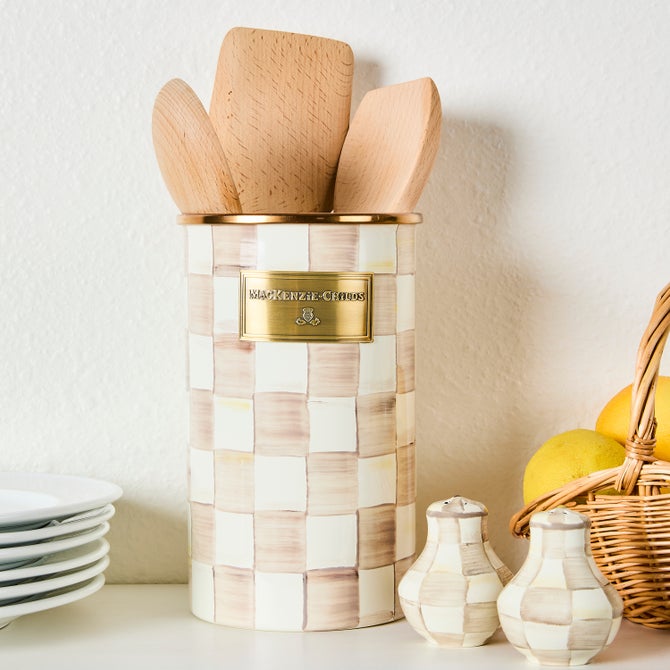 Mocha Check Utensil Holder image number 4