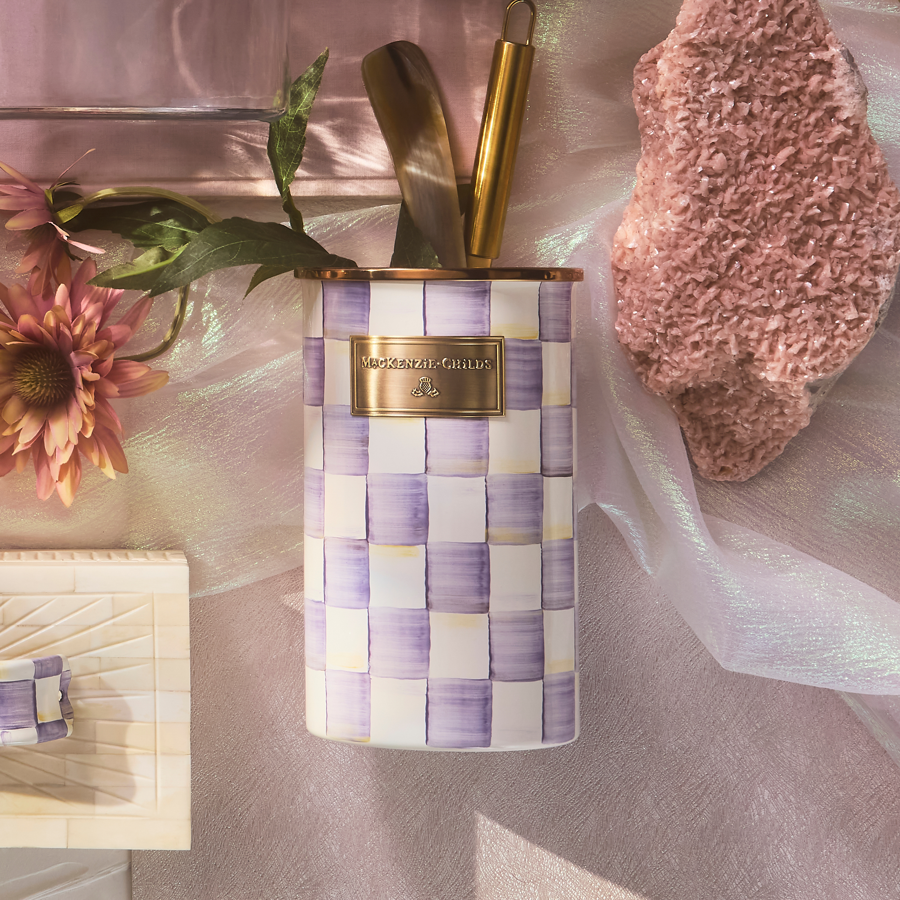 MacKenzie-Childs | Violet Check Utensil Holder