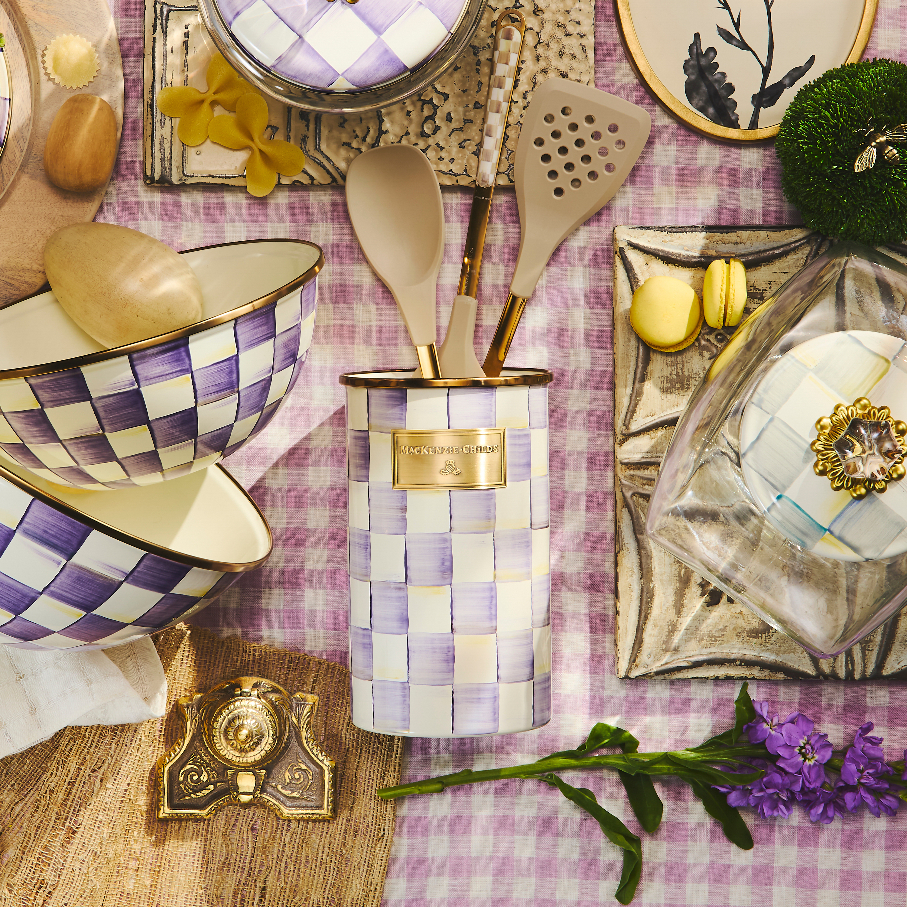 MacKenzie-Childs | Violet Check Utensil Holder