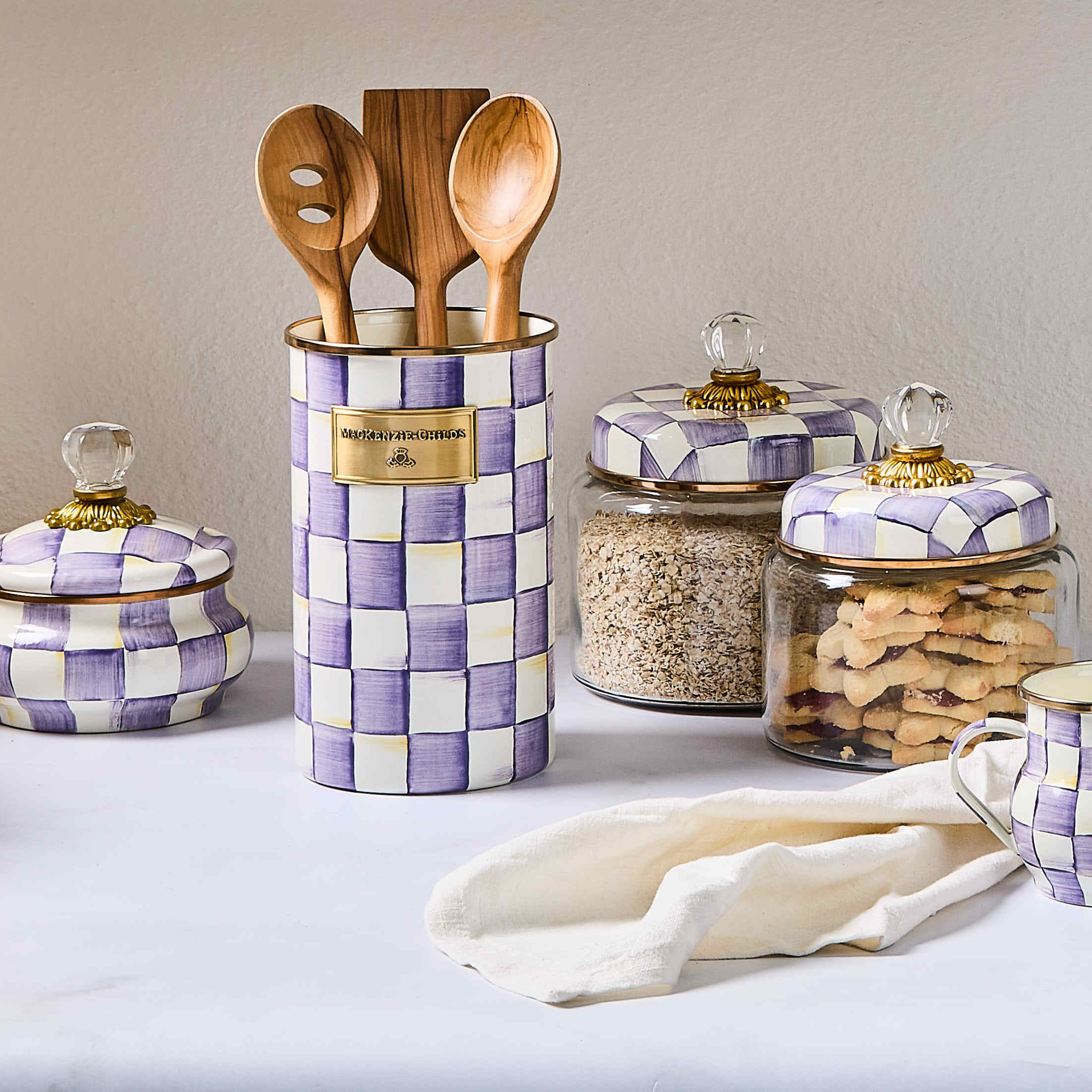 MacKenzie-Childs | Violet Check Utensil Holder