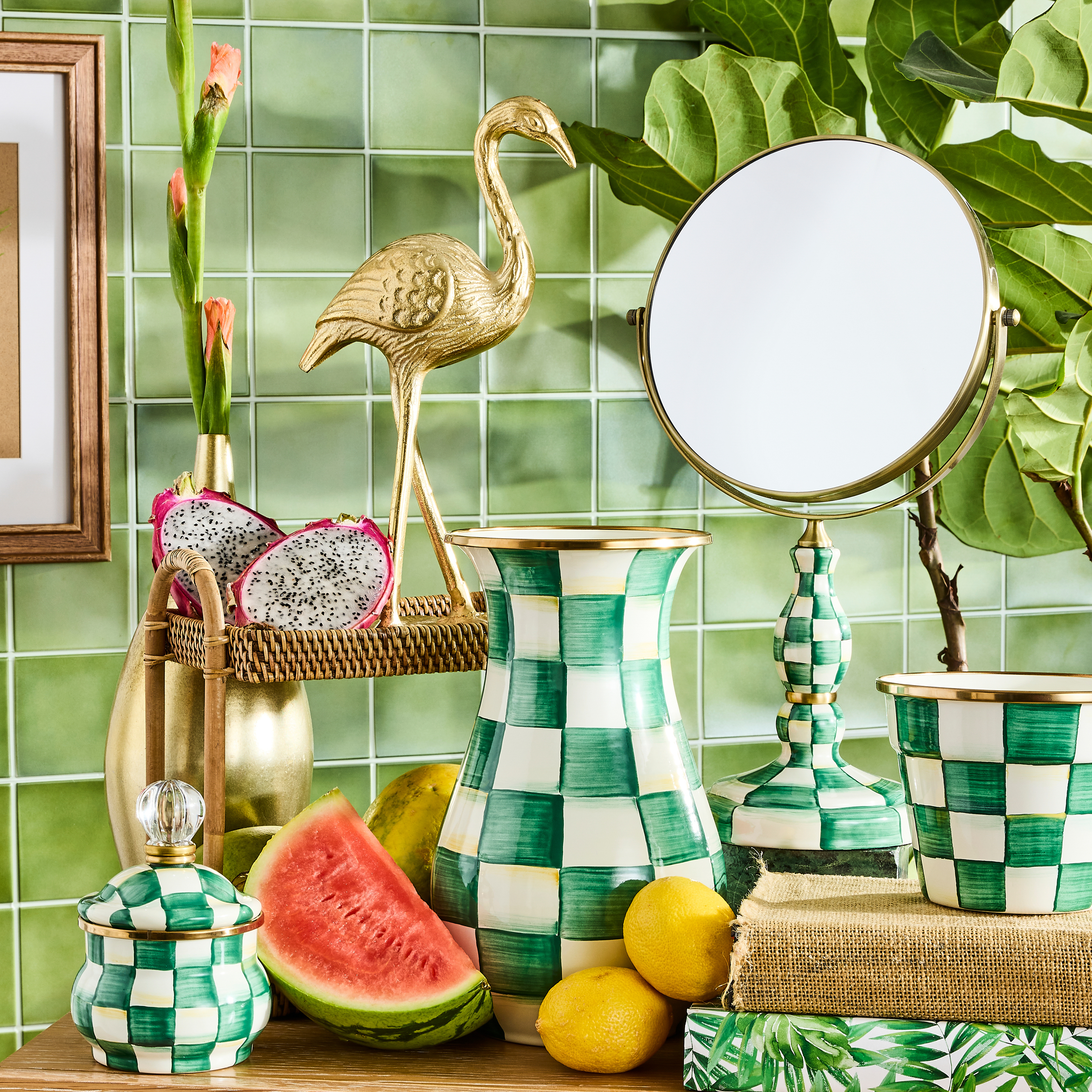 Emerald Check Enamel Bath Collection