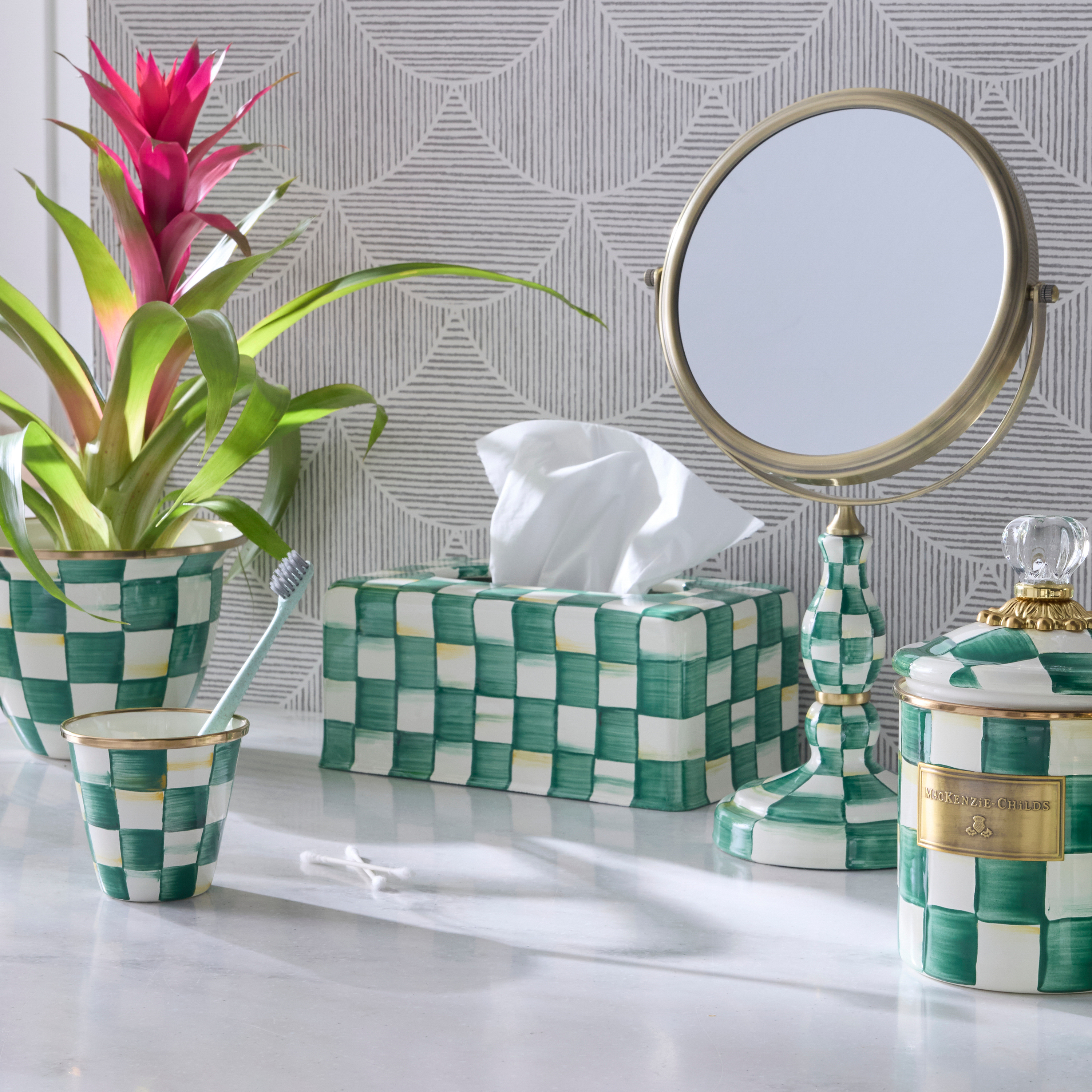 MacKenzie-Childs Emerald Check Tissue Box Cover
